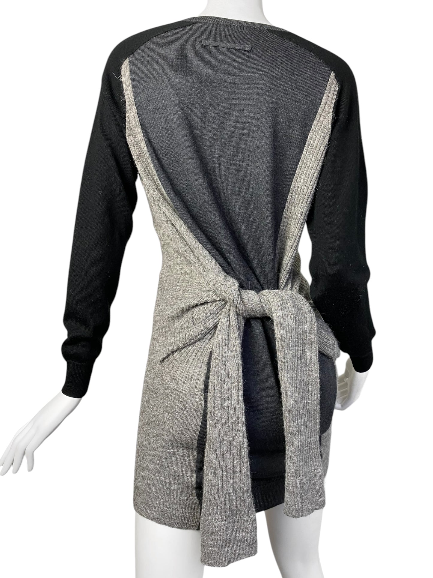 JEAN PAUL GAULTIER 2000s GREY & BLACK WOOL WRAP SLEEVES SWEATER MINI DRESS