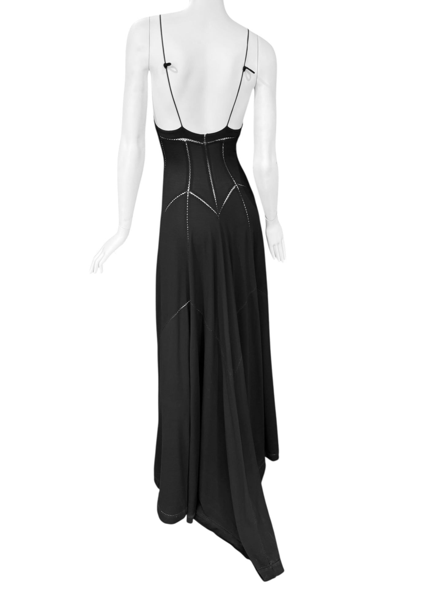 FAYÇAL AMOR SS1993 BLACK PICOT STITCHING MAXI DRESS
