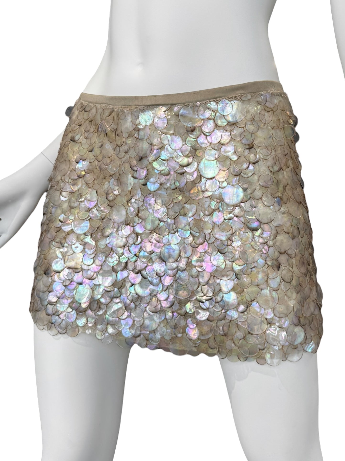 PLEIN SUD SS2004 MOTHER PEARL SEQUINS MINI SKIRT