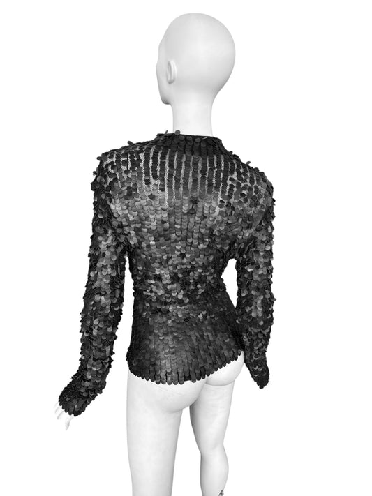 PLEIN SUD FW2001 BLACK LEATHER EMBROIDERED SWEATER