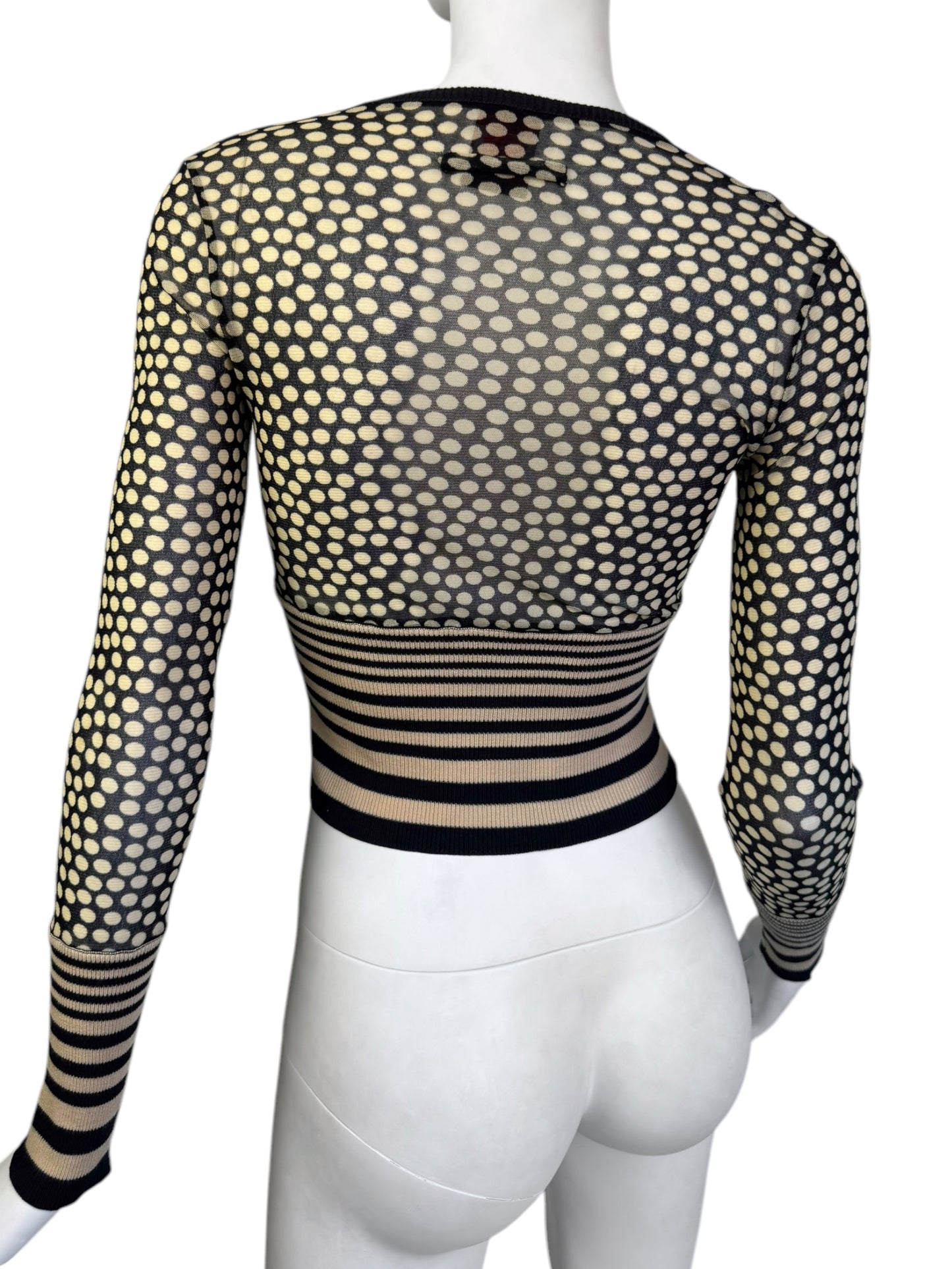 JEAN PAUL GAULTIER 2000s BEIGE & BLACK MESH POLKA DOT TOP