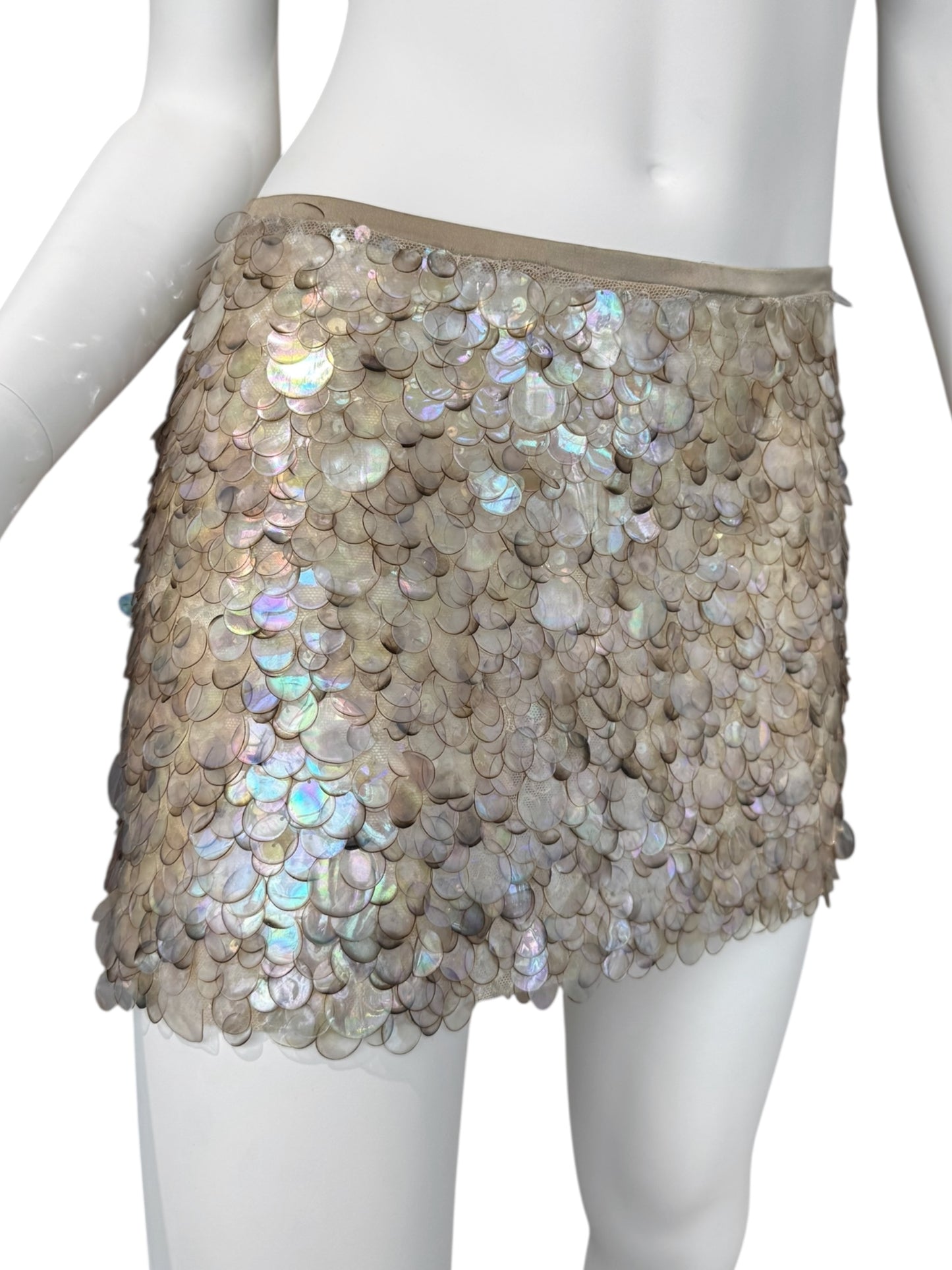 PLEIN SUD SS2004 MOTHER PEARL SEQUINS MINI SKIRT