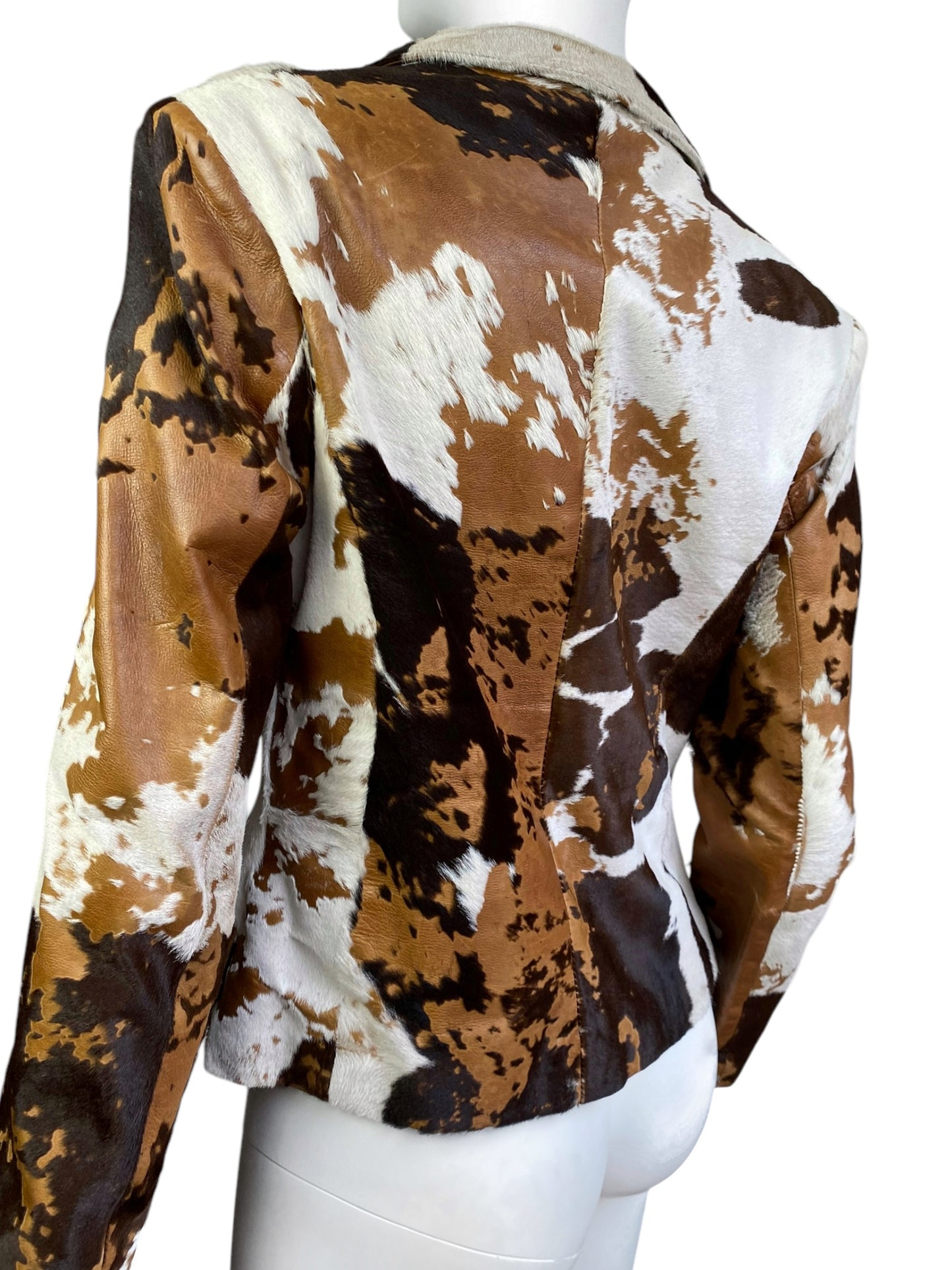 DESI 2000s BROWN & WHITE COWHIDE LEATHER BLAZER