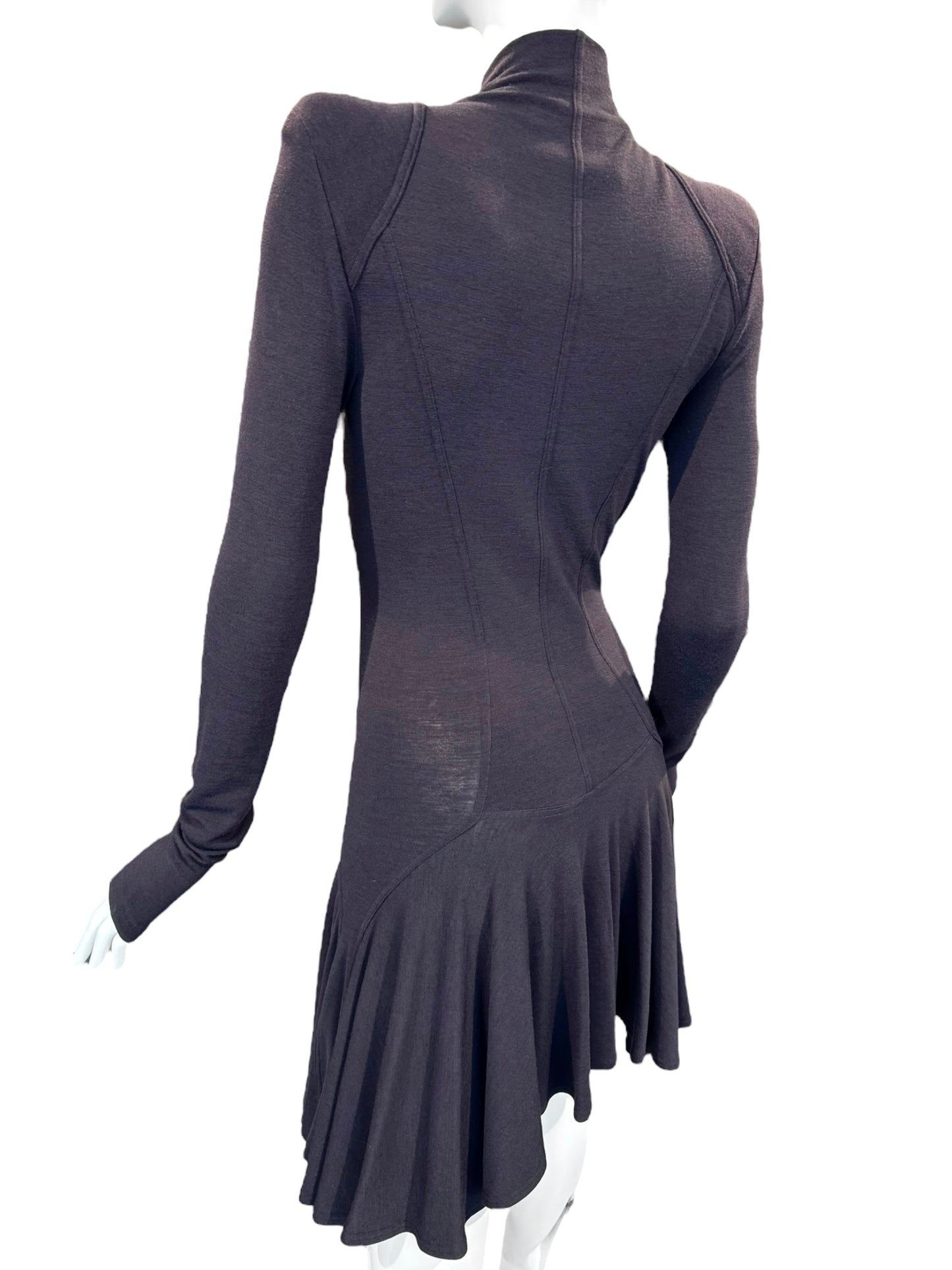 PLEIN SUD FW2004 PURPLE WOOL ZIP MINI DRESS