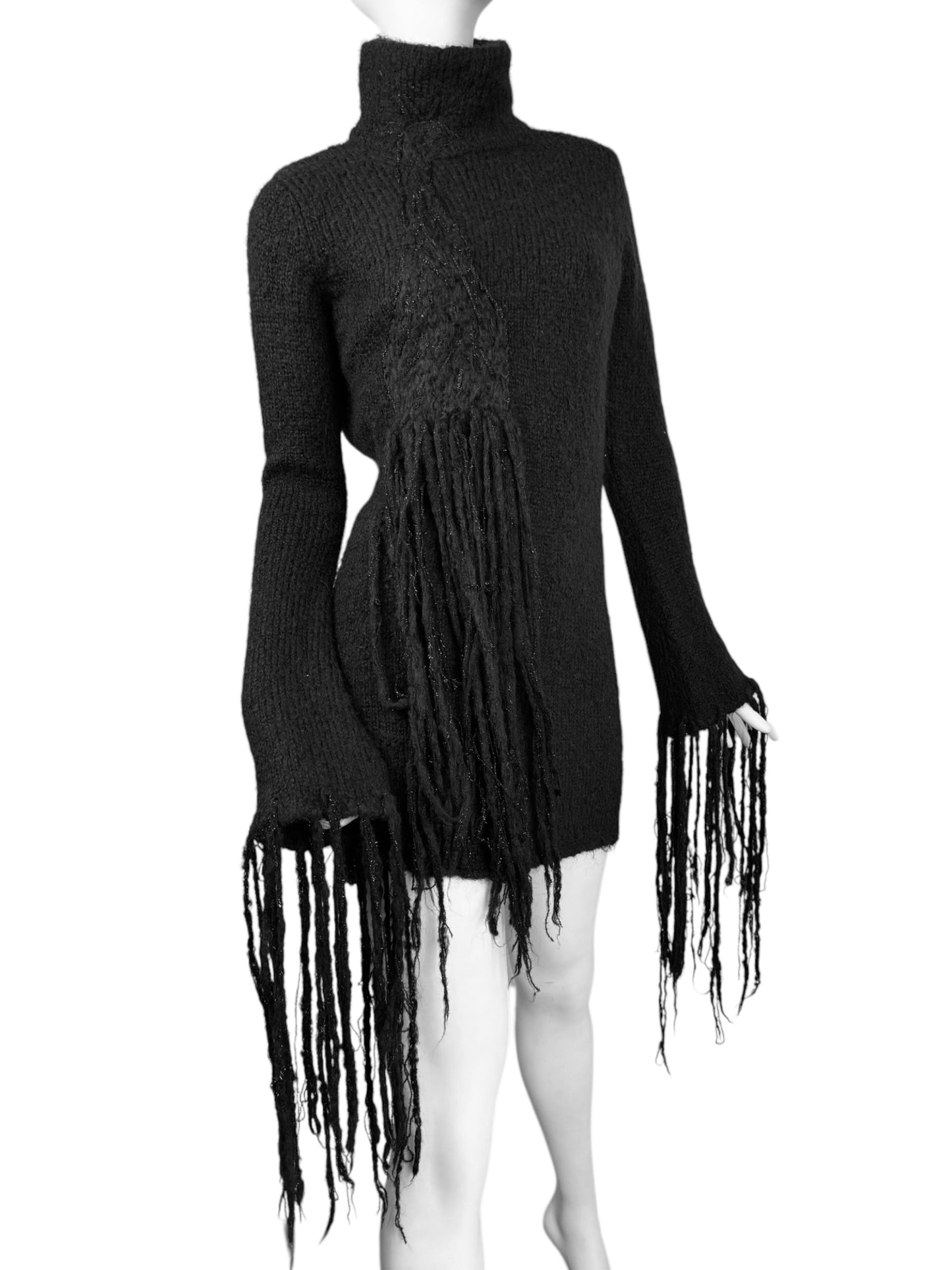 COSTUME NATIONAL FW2002 BLACK KNITTED FRINGED MINI DRESS