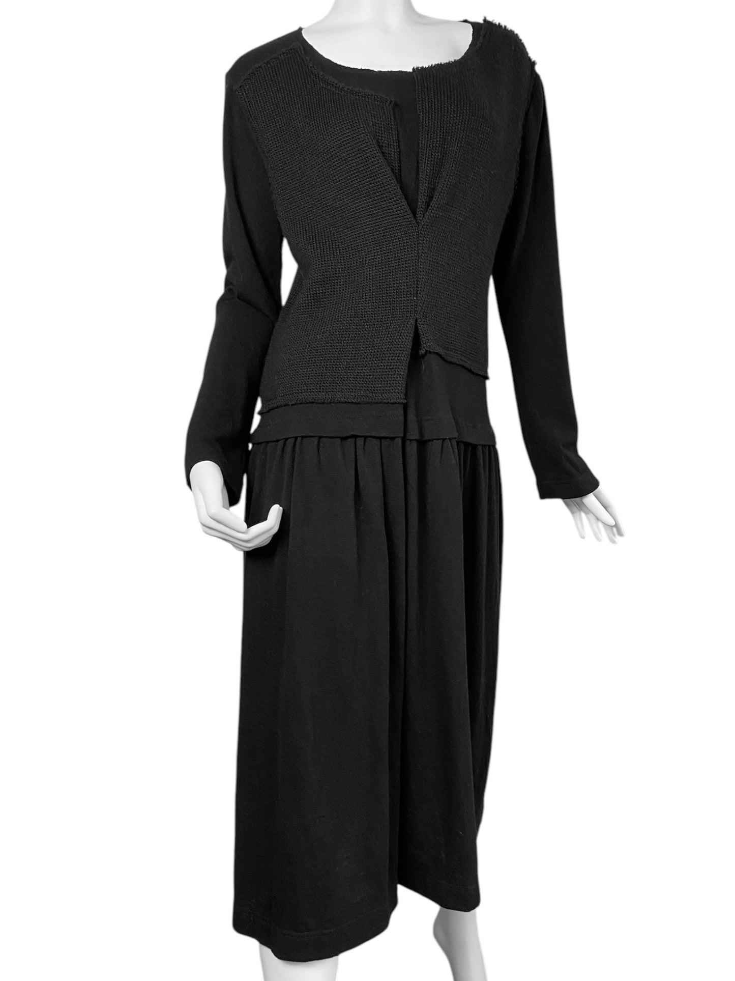 COMME DES GARÇONS FW2014 BLACK WOOL KNITTED TROMPE-L’ŒIL VEST MAXI DRESS