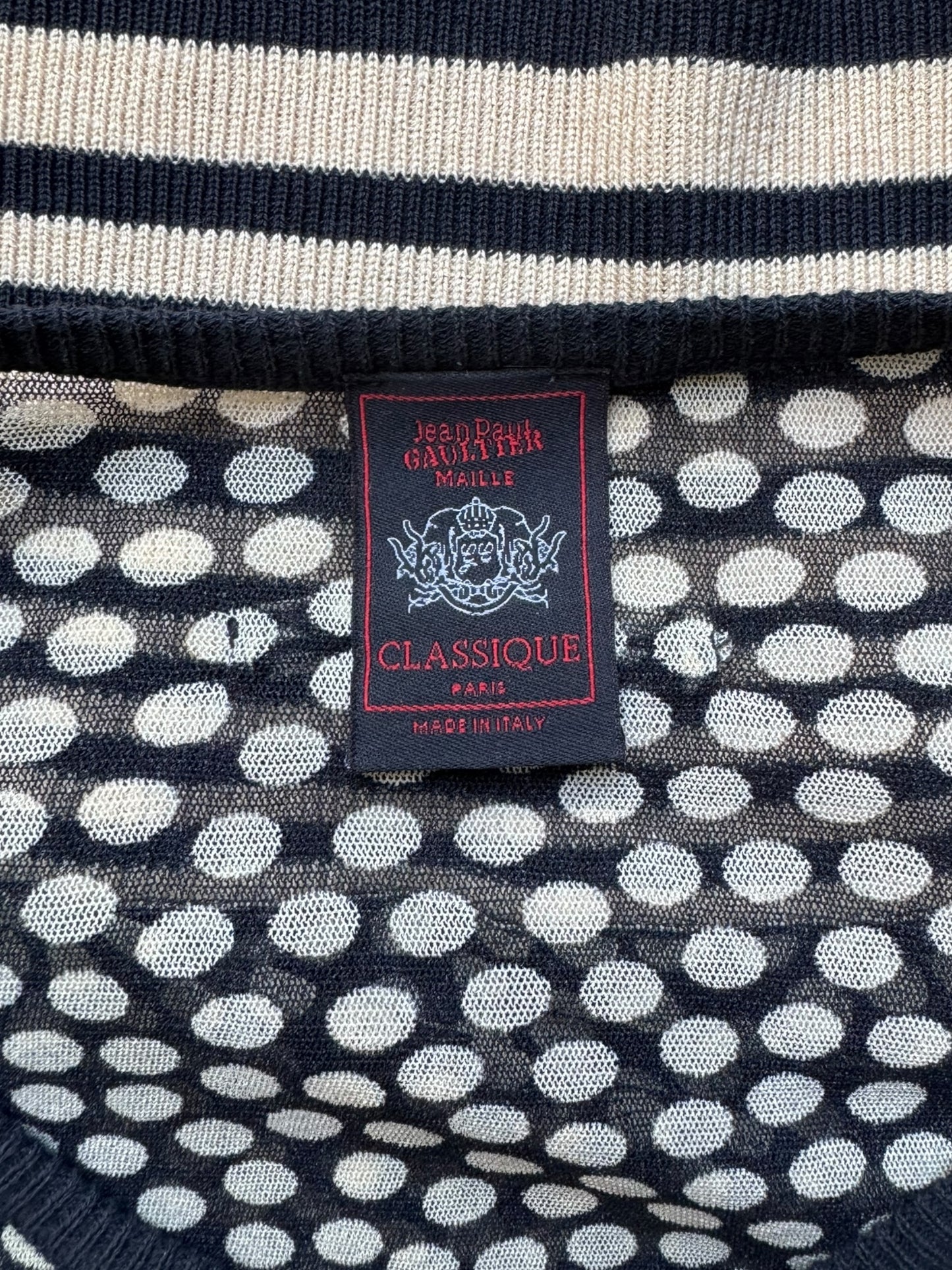 JEAN PAUL GAULTIER 2000s BEIGE & BLACK MESH POLKA DOT TOP