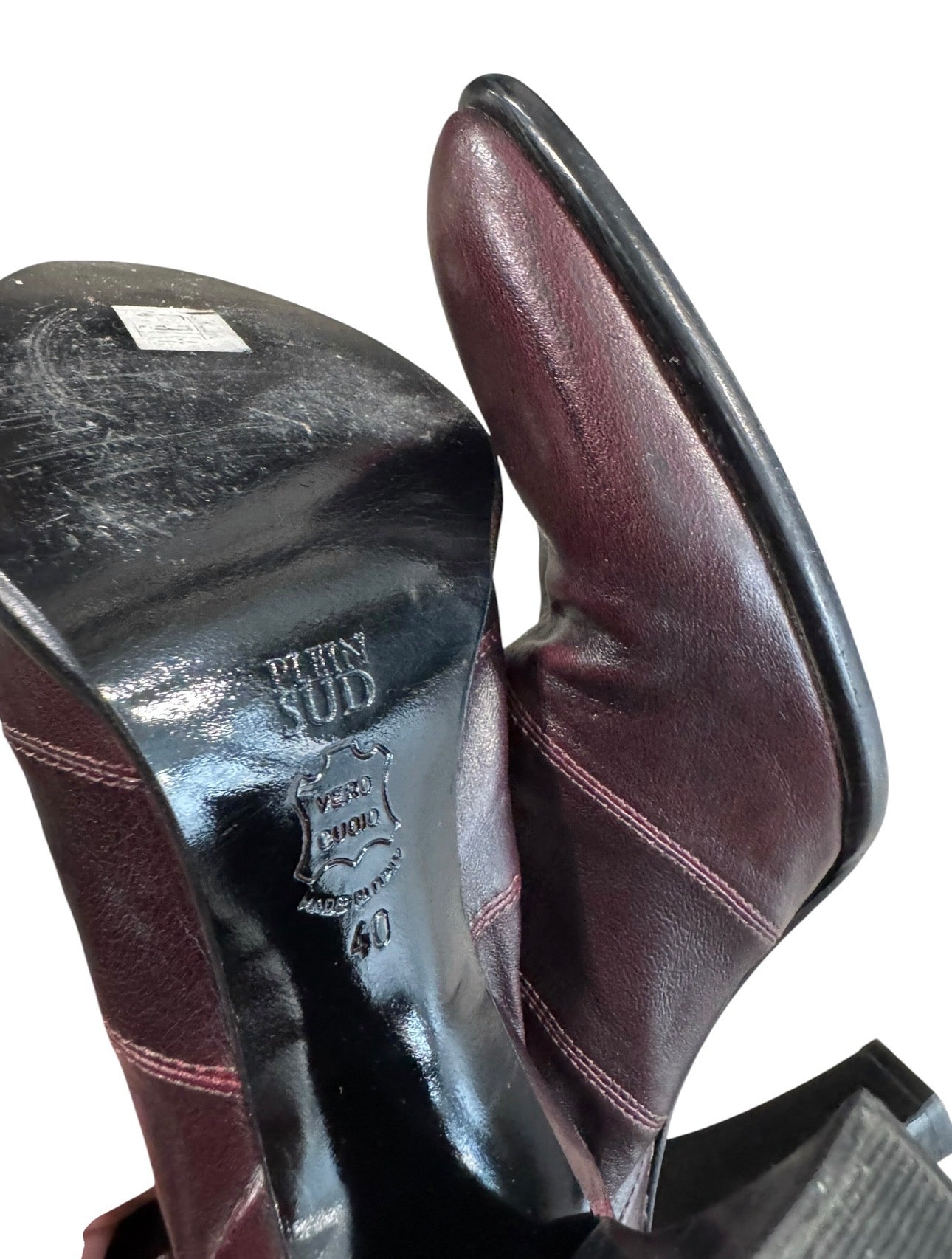 PLEIN SUD 2000s DARK RED LEATHER THIGH-HIGH BOOTS