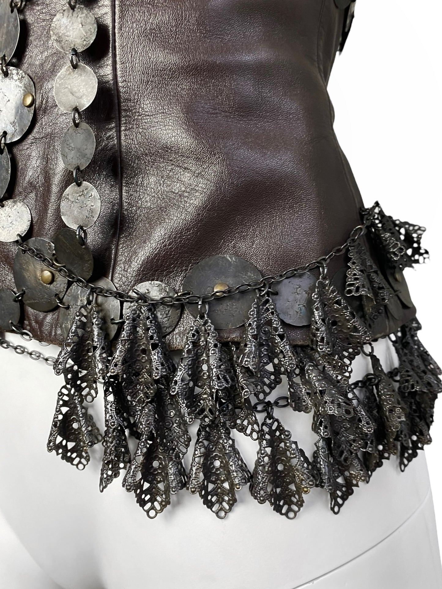ANTONIO MARRAS FW2002 BROWN LEATHER & METAL EMBELLISHED ARTISANAL CORSET