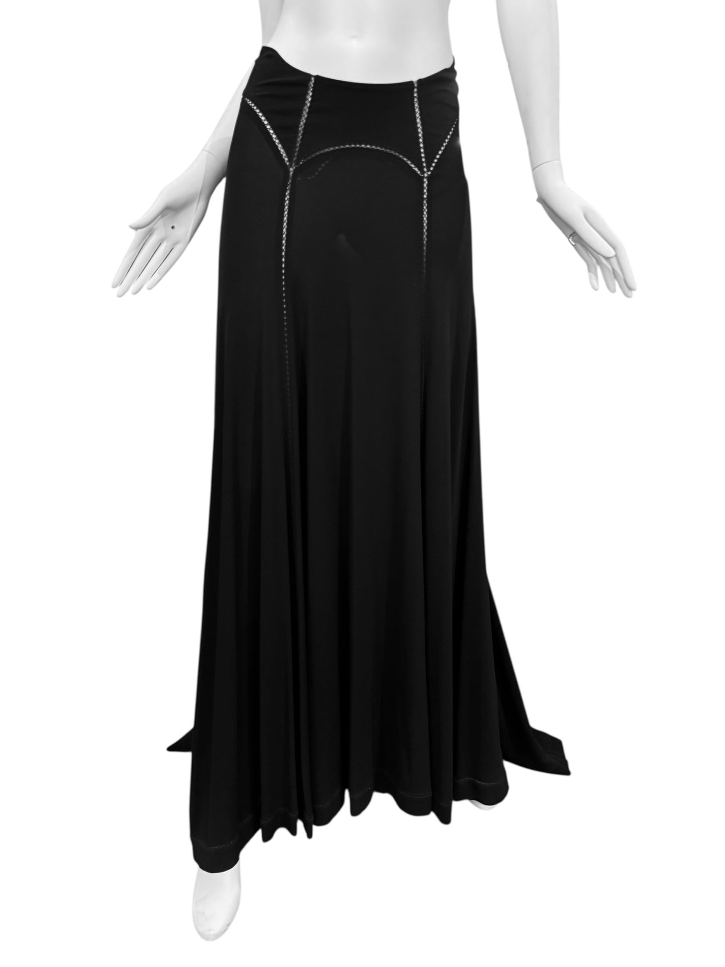 FAYÇAL AMOR SS1993 BLACK PICOT STITCHING MAXI SKIRT
