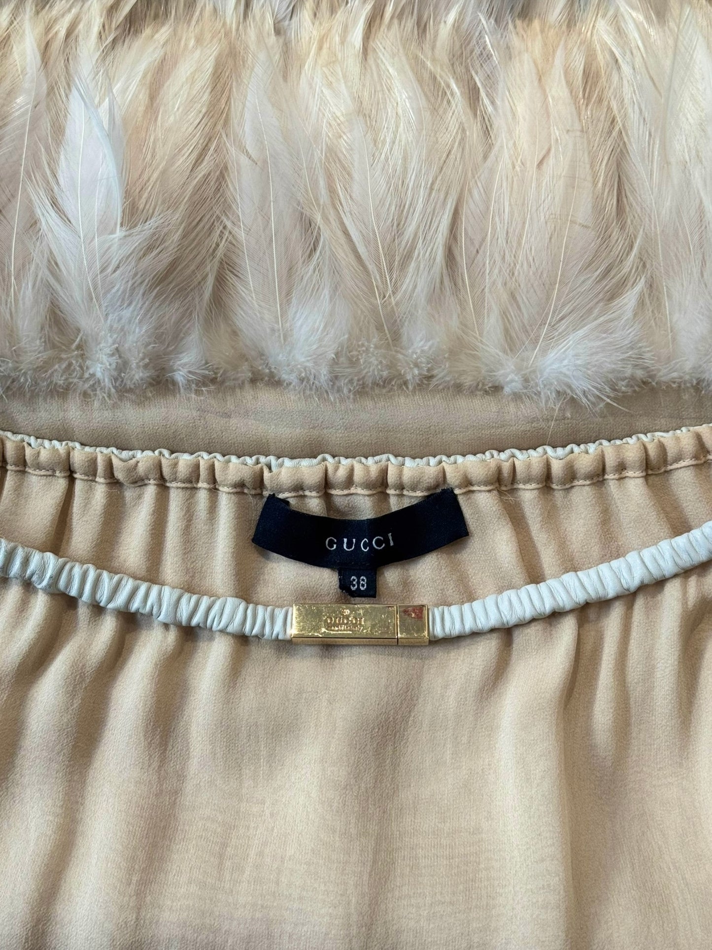 GUCCI SS1999 BY TOM FORD BEIGE SILK FEATHERS TRIM 2P. SET