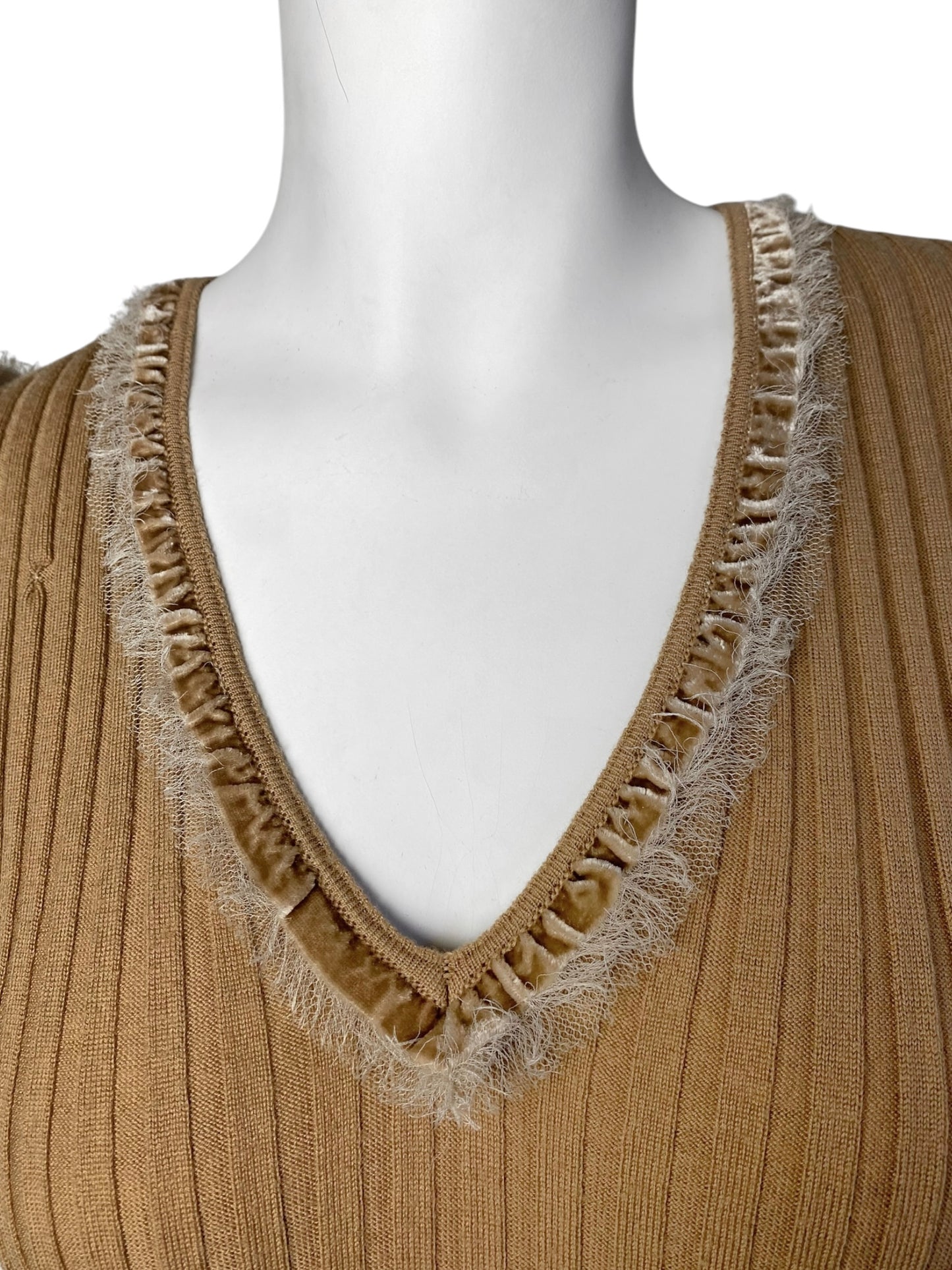 DIOR FW2005 BY GALLIANO CAMEL WOOL RUFFLES TRIM TANK TOP