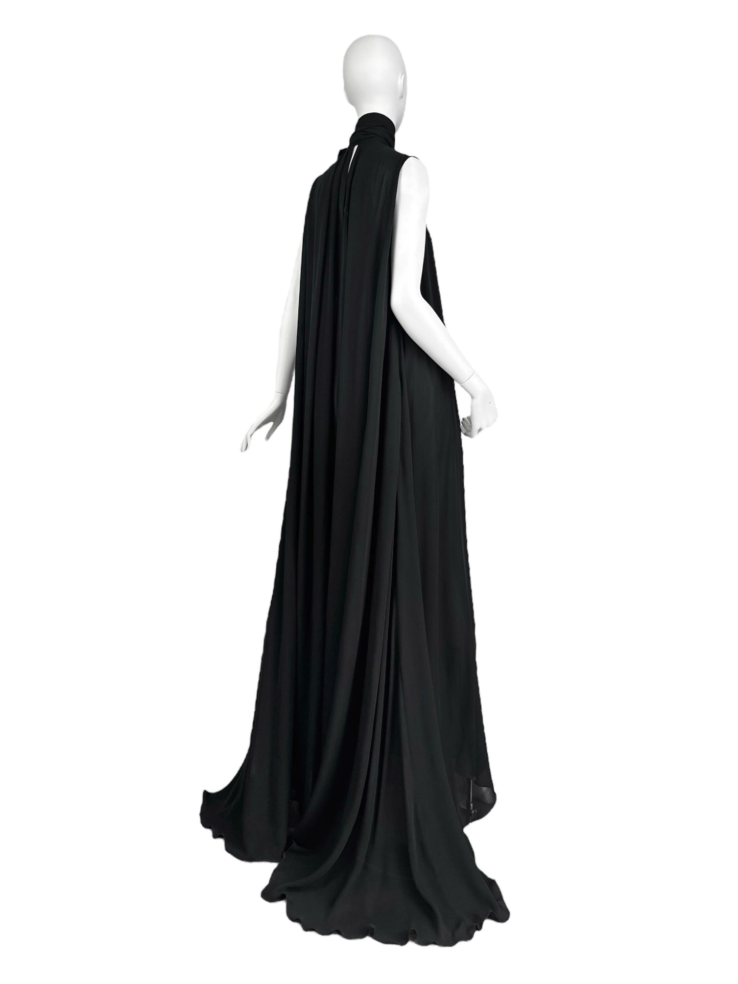 PLEIN SUD PRE-FALL 2014 BLACK SILK DRAPED MAXI DRESS