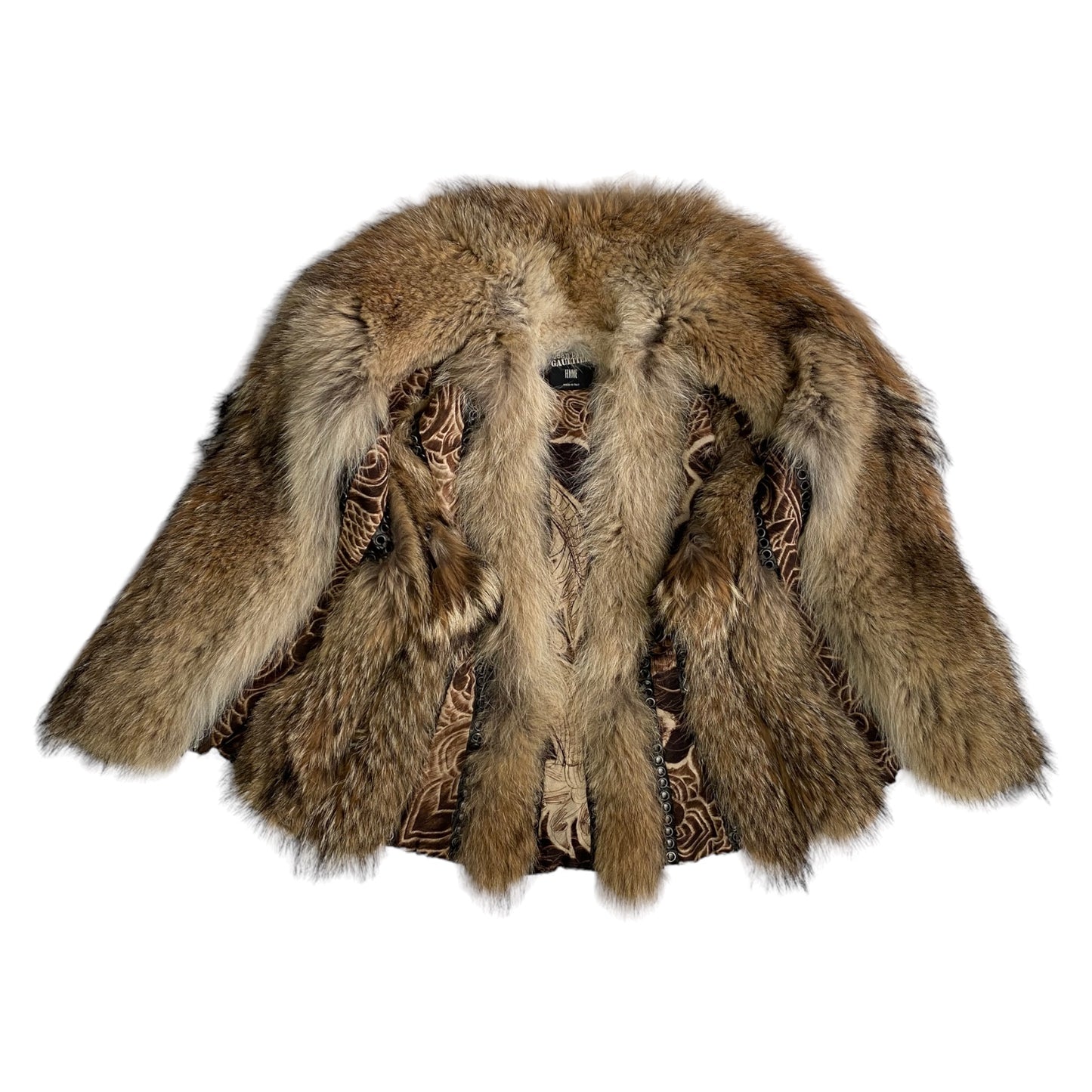 JEAN-PAUL GAULTIER FW2008 FOX FUR, LEATHER & RHINESTONES SLEEVELESS JACKET