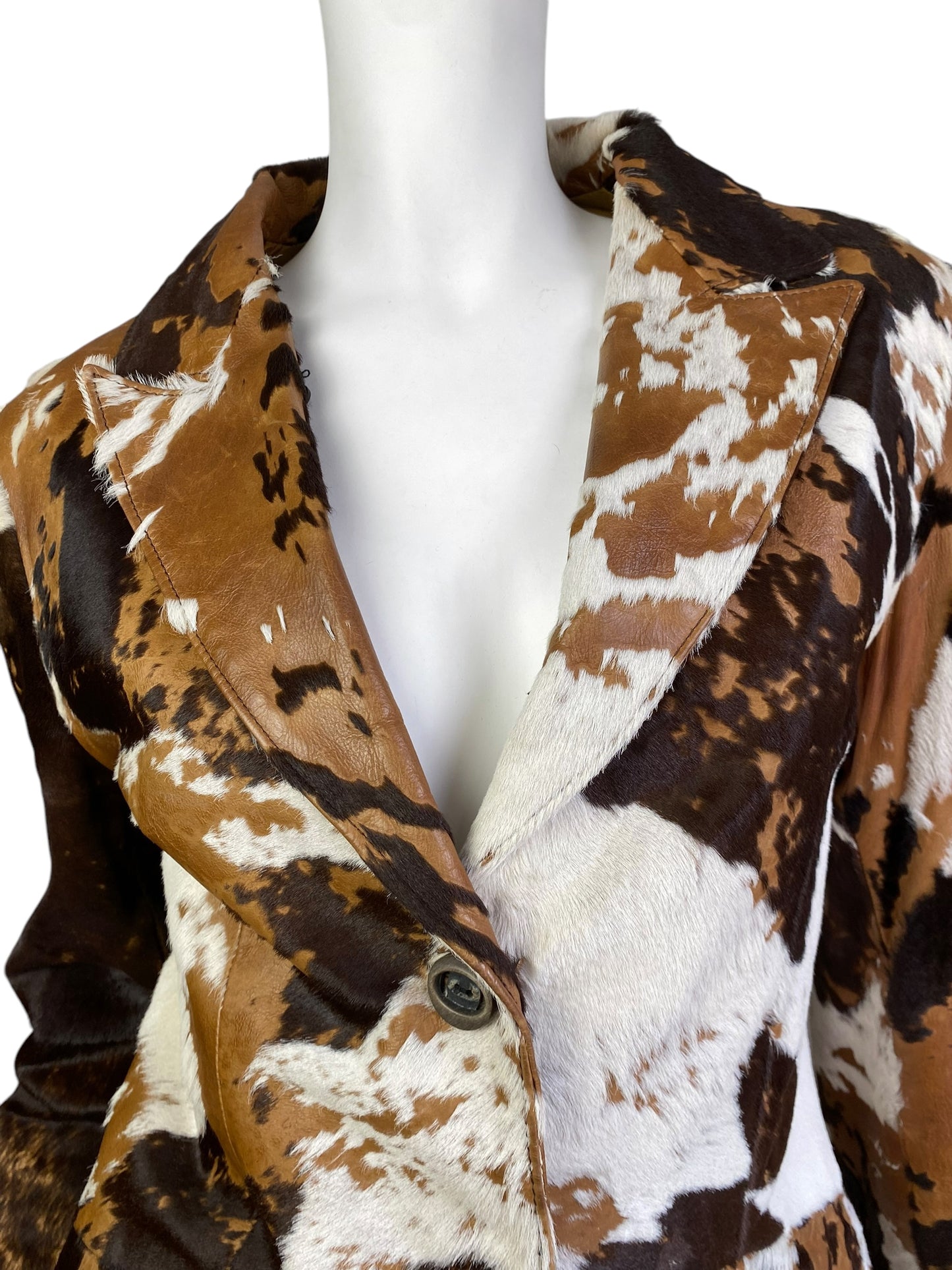 DESI 2000s BROWN & WHITE COWHIDE LEATHER BLAZER