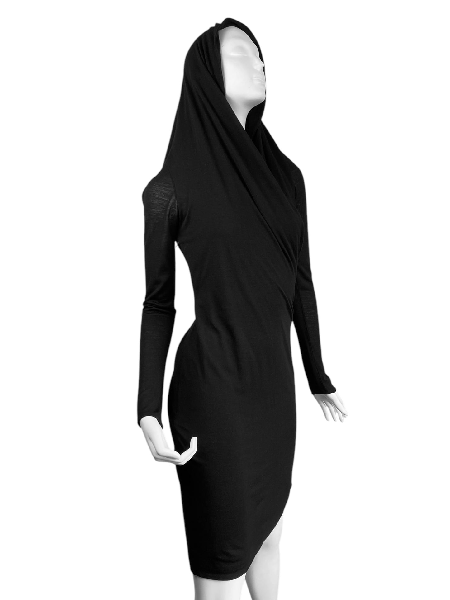 ALEXANDER MCQUEEN FW2008 «THE GIRL WHO LIVED IN A TREE» BLACK HOODED DRESS