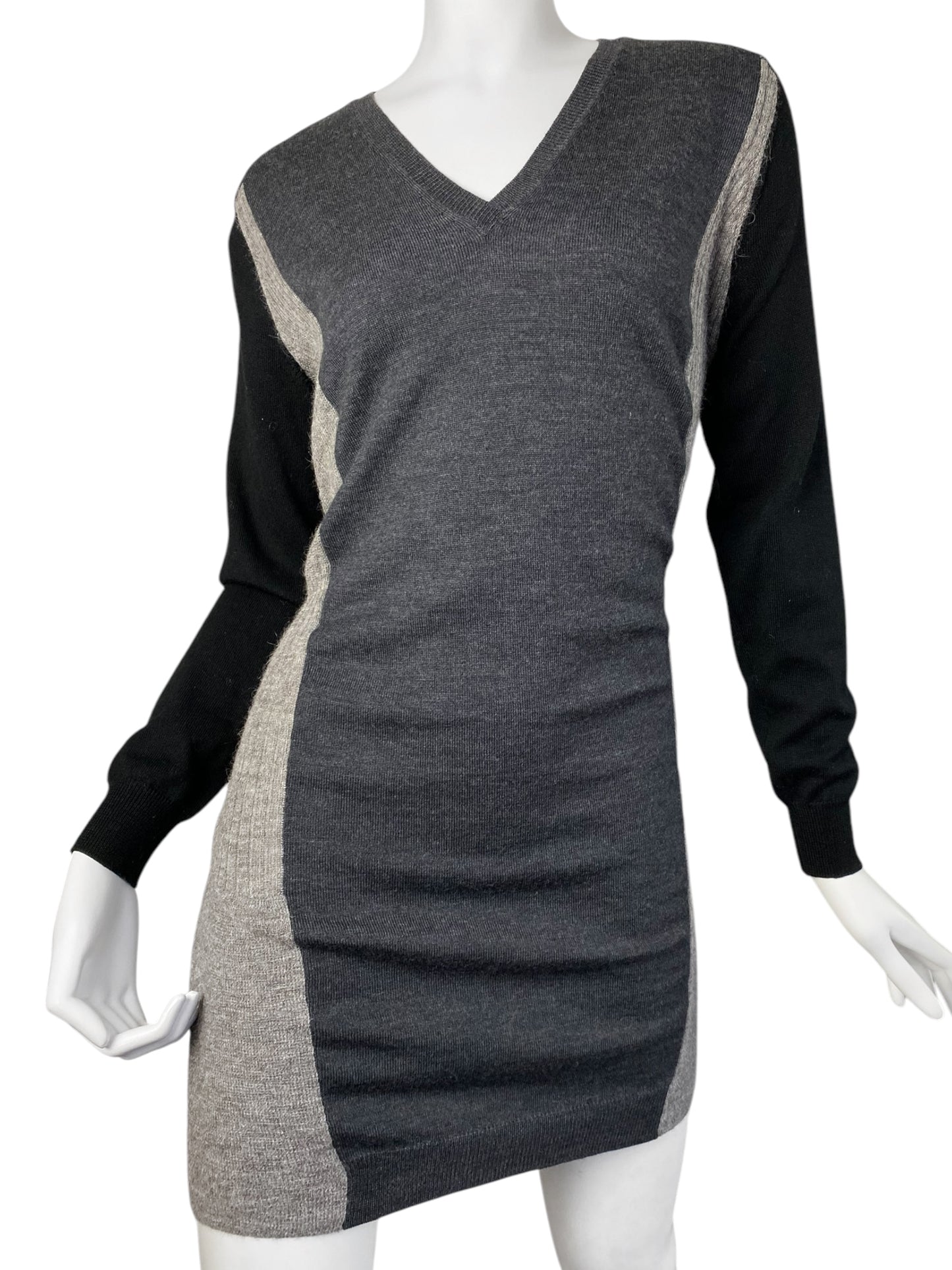 JEAN PAUL GAULTIER 2000s GREY & BLACK WOOL WRAP SLEEVES SWEATER MINI DRESS
