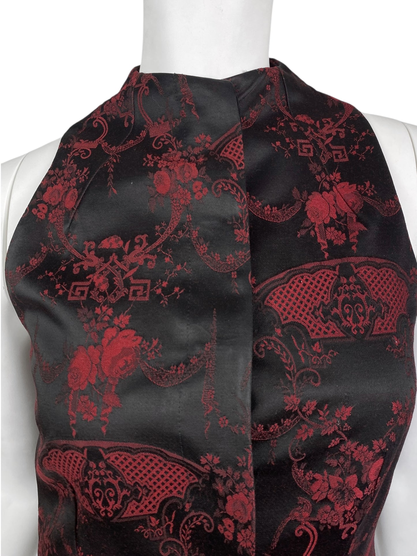 ALEXANDER MCQUEEN FW1998 «JOAN» BLACK & RED JACQUARD FLORAL WAISTCOAT
