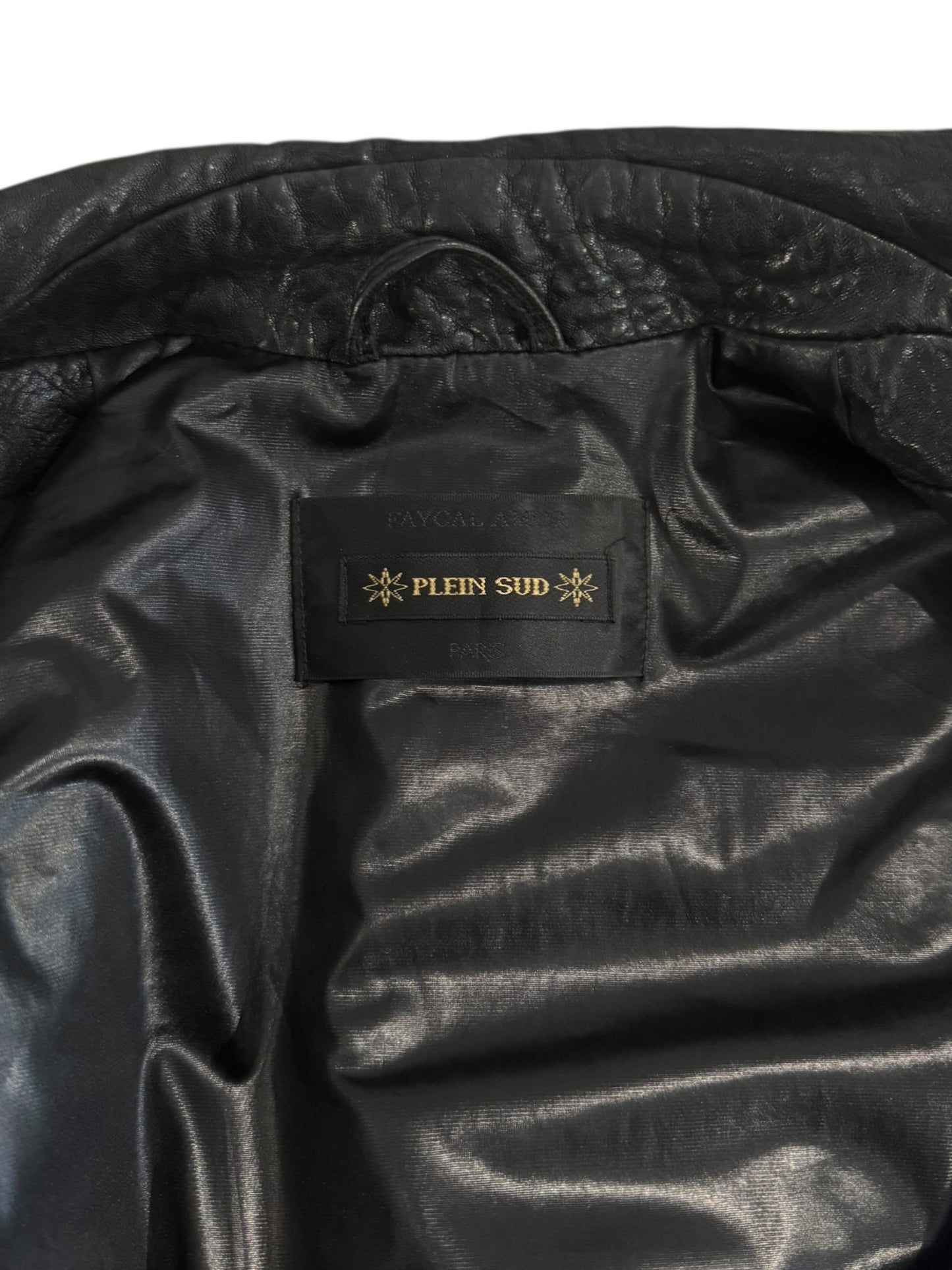 PLEIN SUD 2000s BLACK LEATHER ASYMMETRICAL JACKET