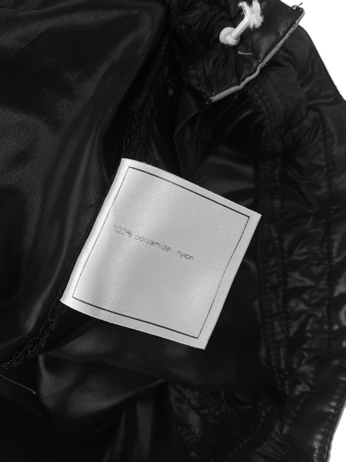 CHANEL SS1999 BY KARL LAGERFELD BLACK NYLON REFLECTIVE HEM WIDE PANTS