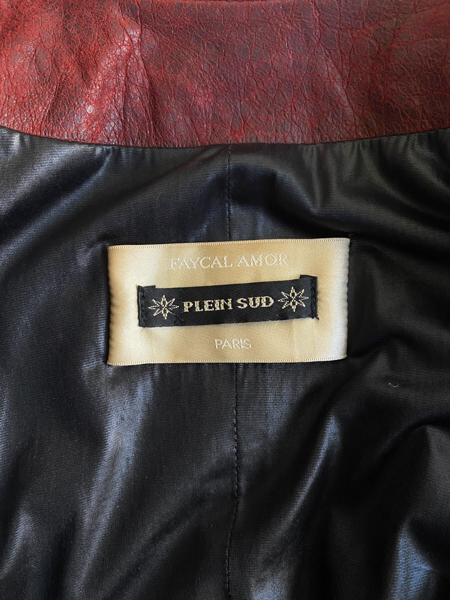 PLEIN SUD FW2002 RED DISTRESSED LEATHER LACE-UP JACKET
