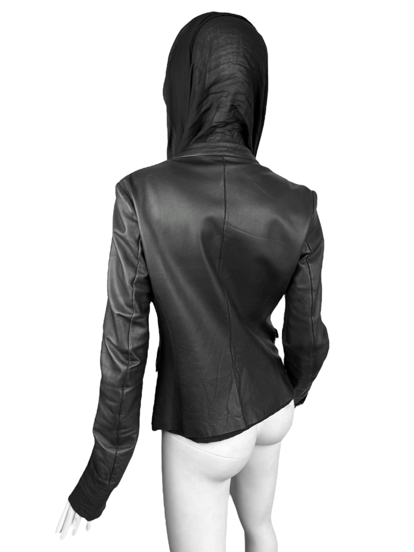 ISAAC SELLAM 2010s BLACK LEATHER SCARF JACKET