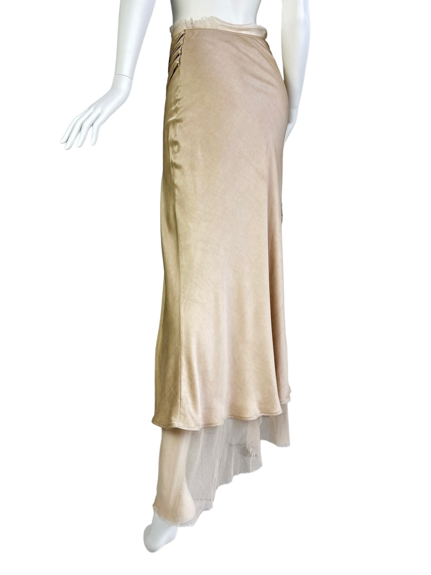 FAYÇAL AMOR 2000s BEIGE SATIN TULLE LACED MAXI SKIRT