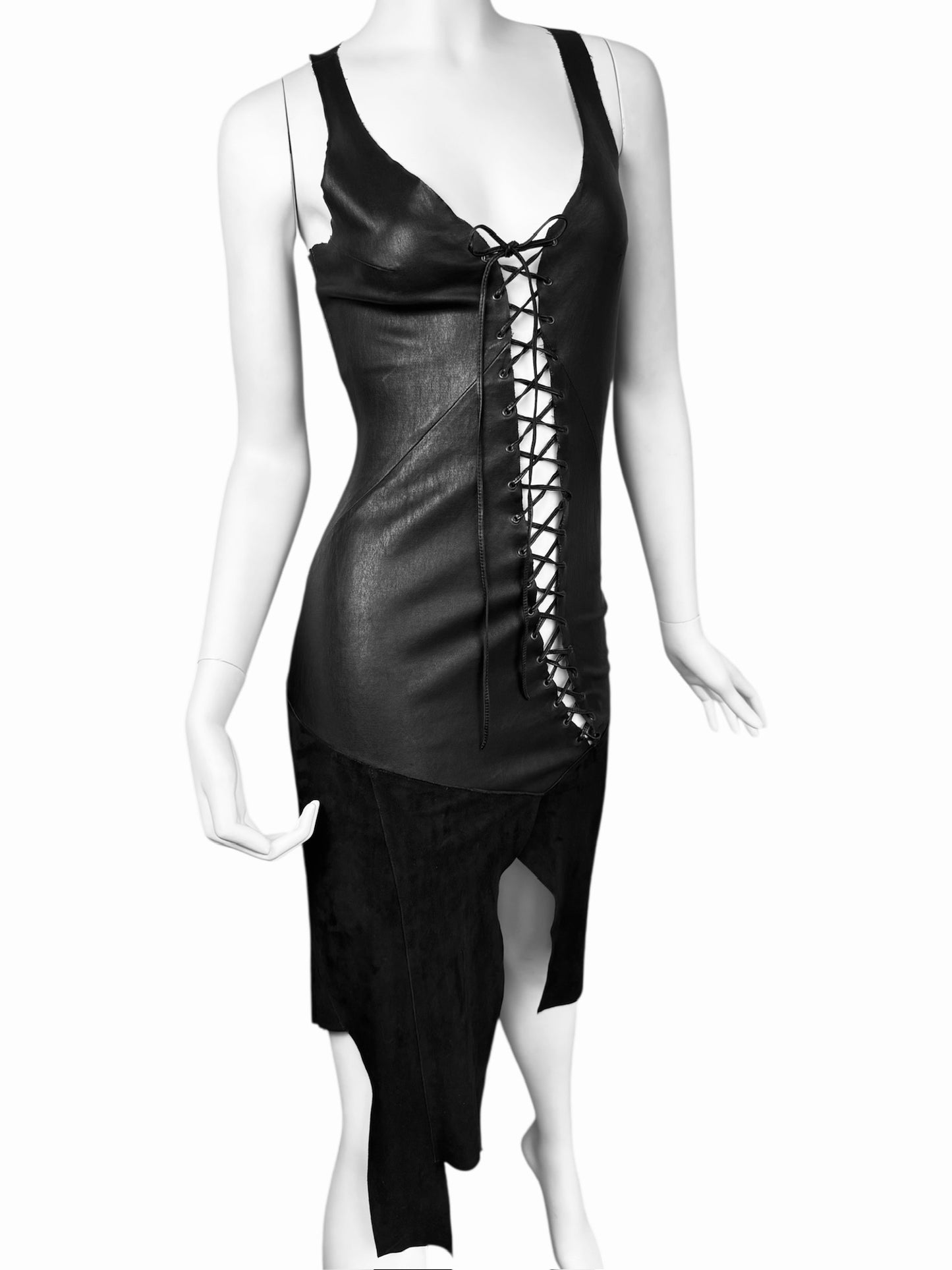 JITROIS 2000s BLACK LEATHER LACE-UP DRESS