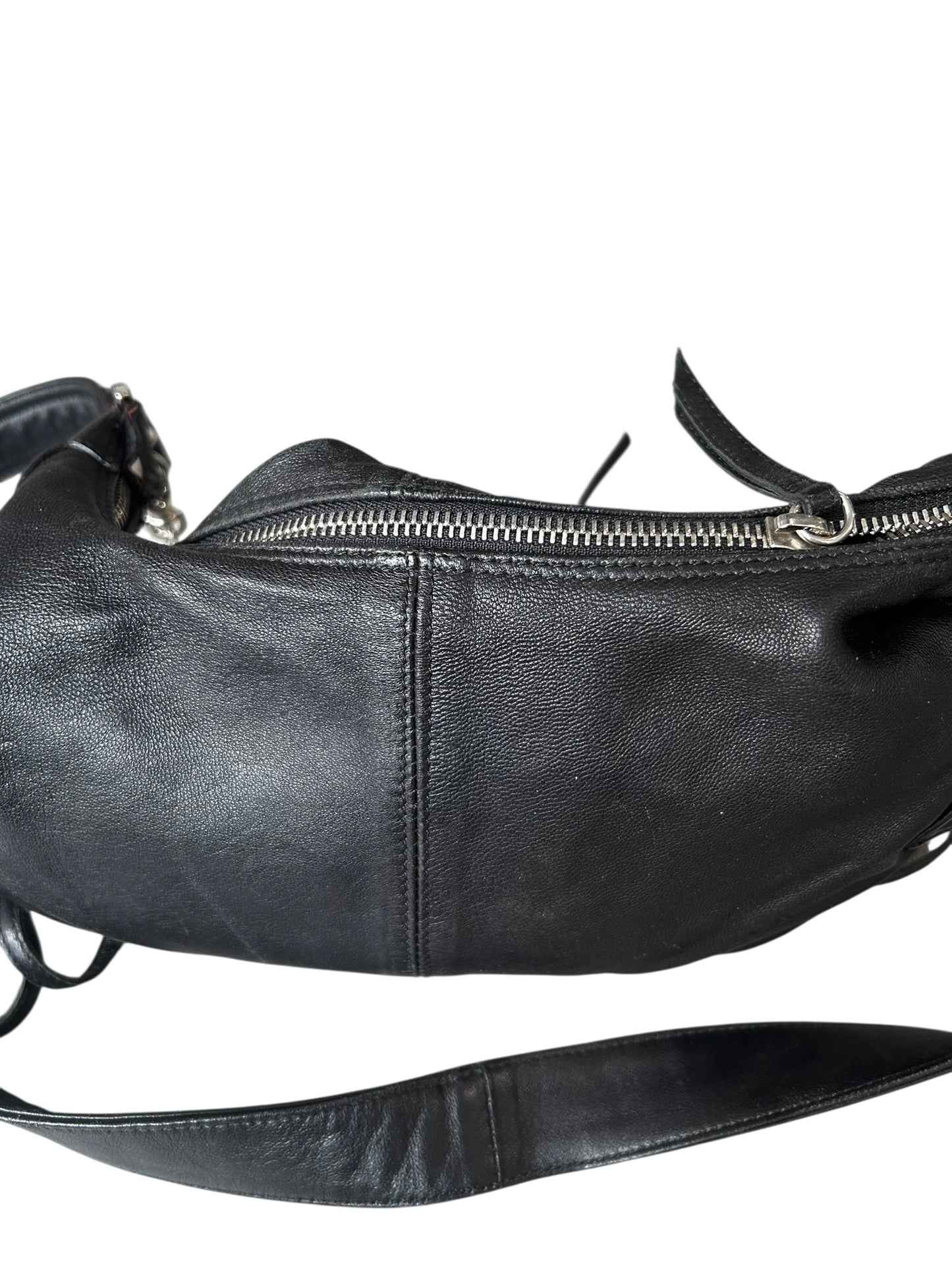 SONIA RYKIEL 2000s BLACK LEATHER CHAINS EMBELLISHED BAG