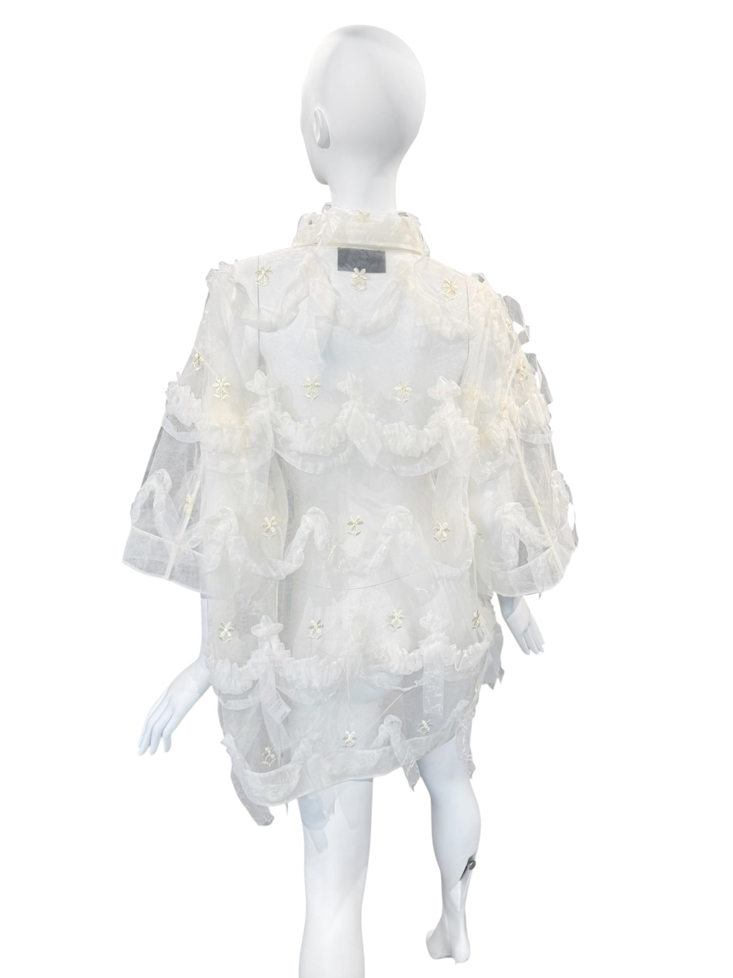 SIMONE ROCHA SS2024 OFF-WHITE TULLE EMBELLISHED OVERSIZE SHIRT