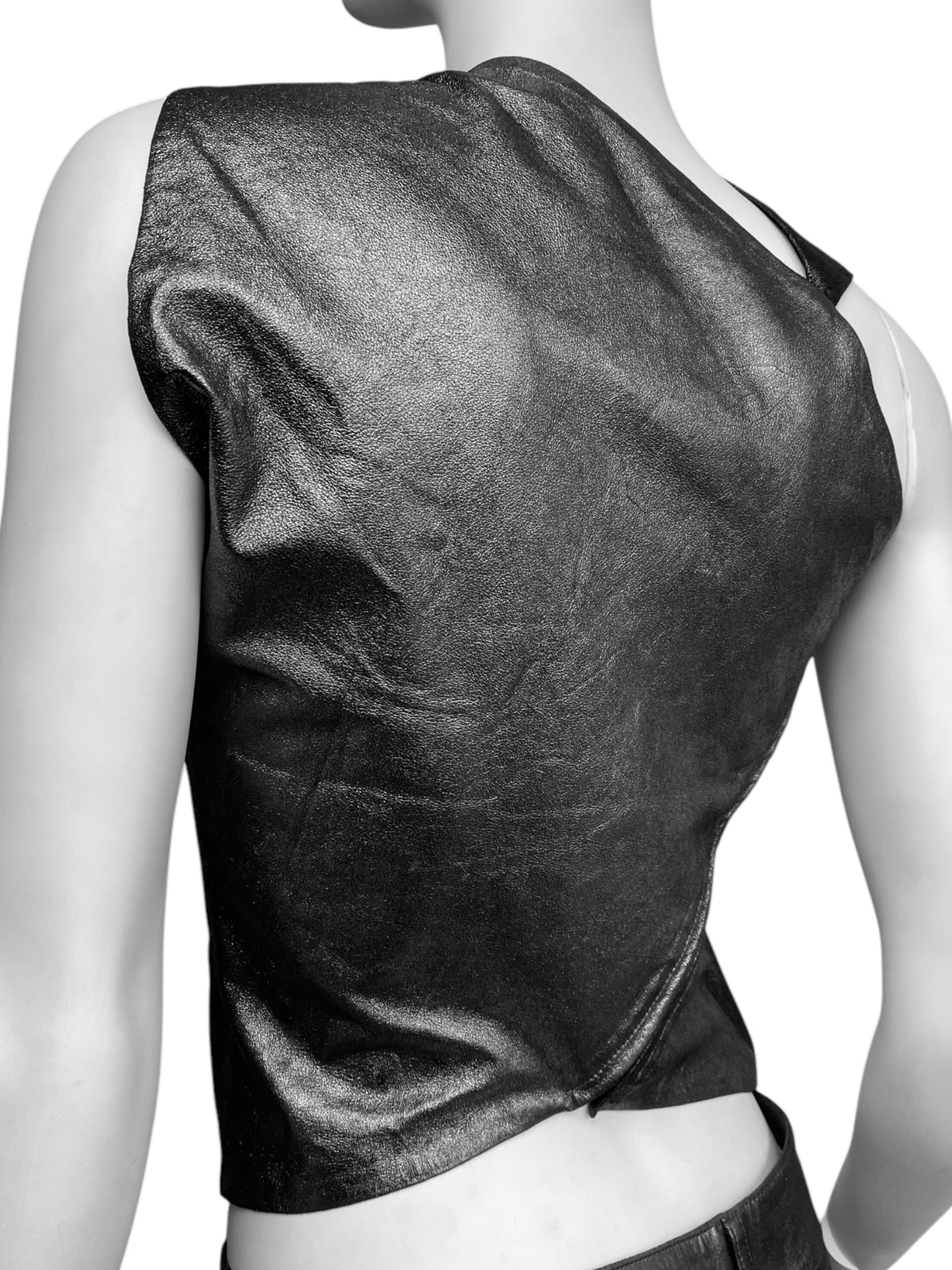 PLEIN SUD 1990s METALLIC GREY LEATHER ASYMMETRICAL TANK TOP