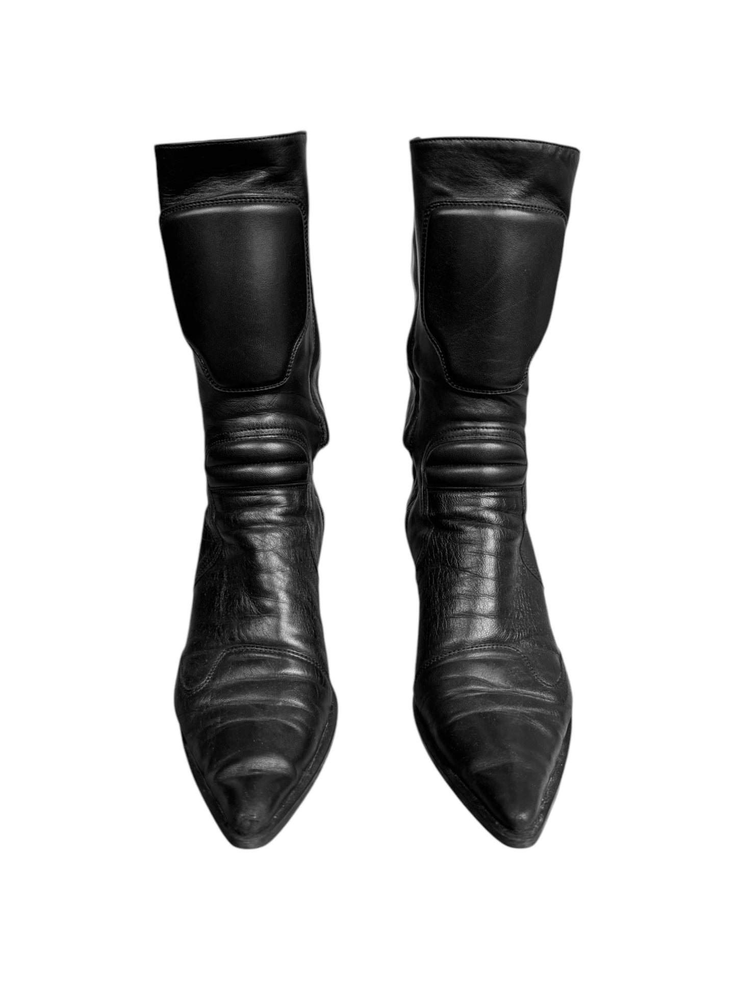 MIU MIU FW1999 BLACK LEATHER BIKER BOOTS