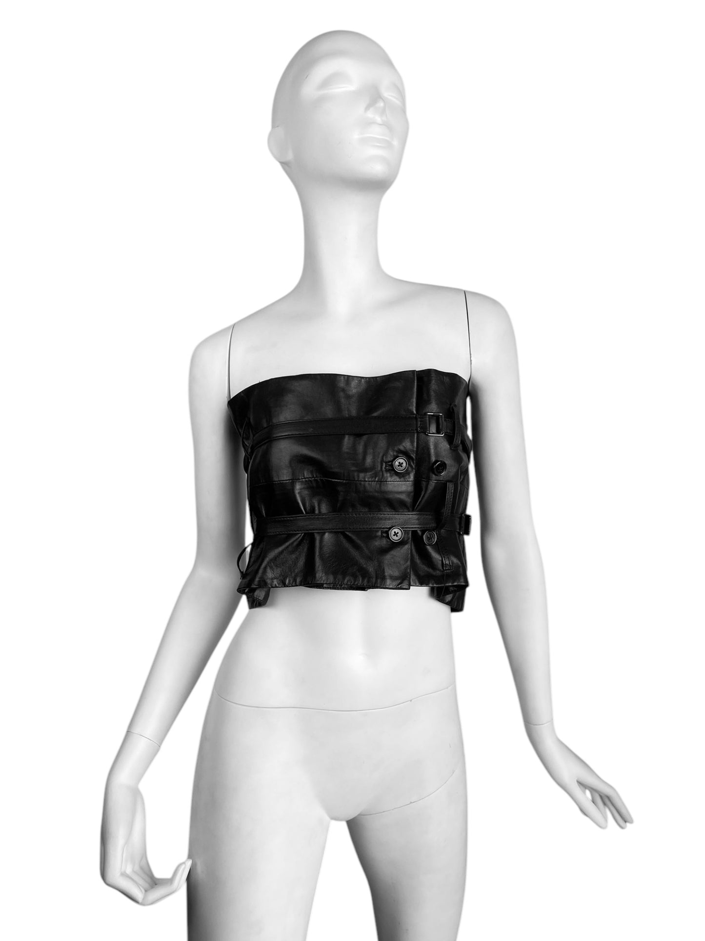 ANN DEMEULEMEESTER FW2010 BLACK LEATHER STRAPS BONDAGE BUSTIER TOP/CORSET