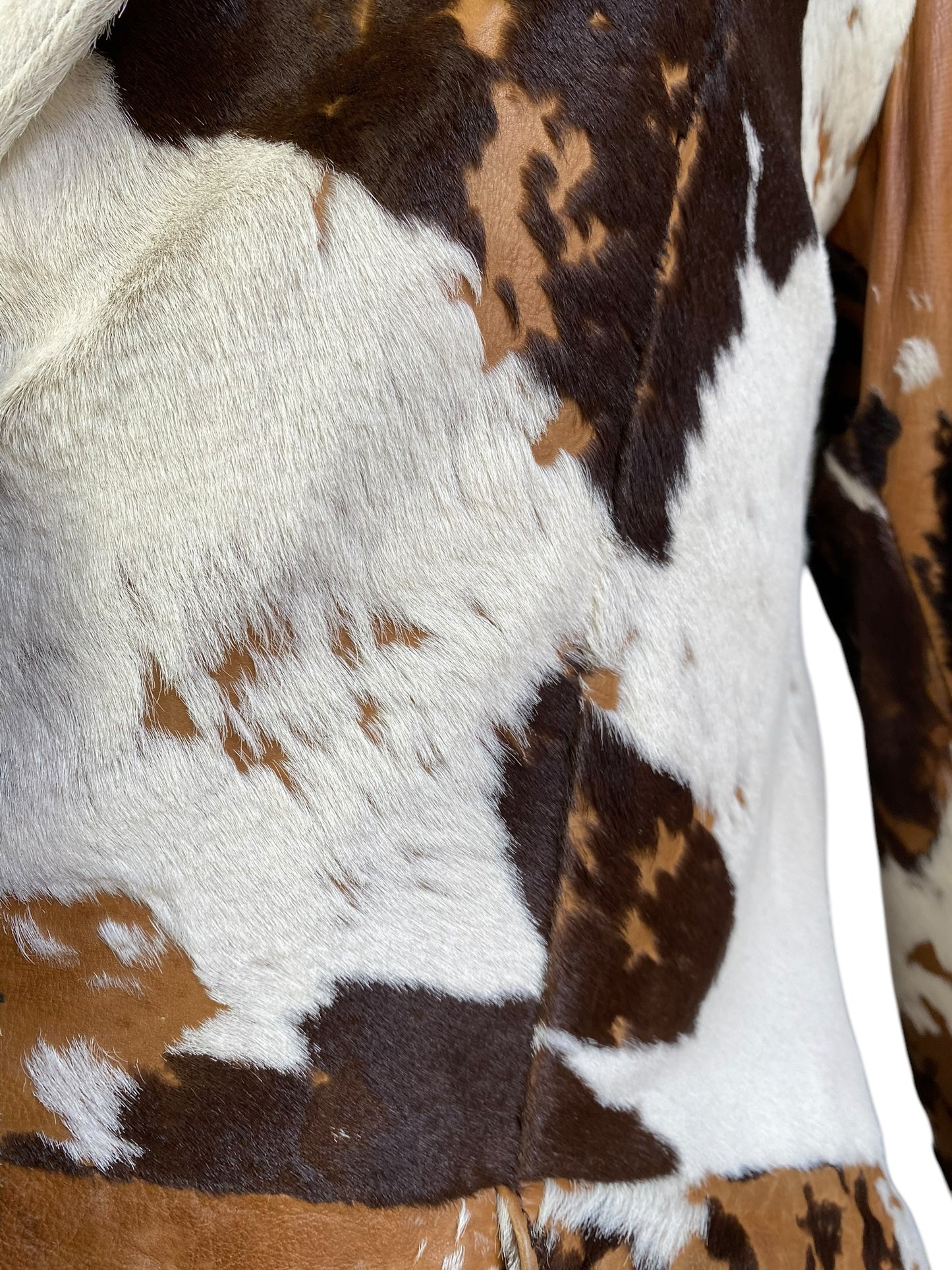 DESI 2000s BROWN & WHITE COWHIDE LEATHER BLAZER