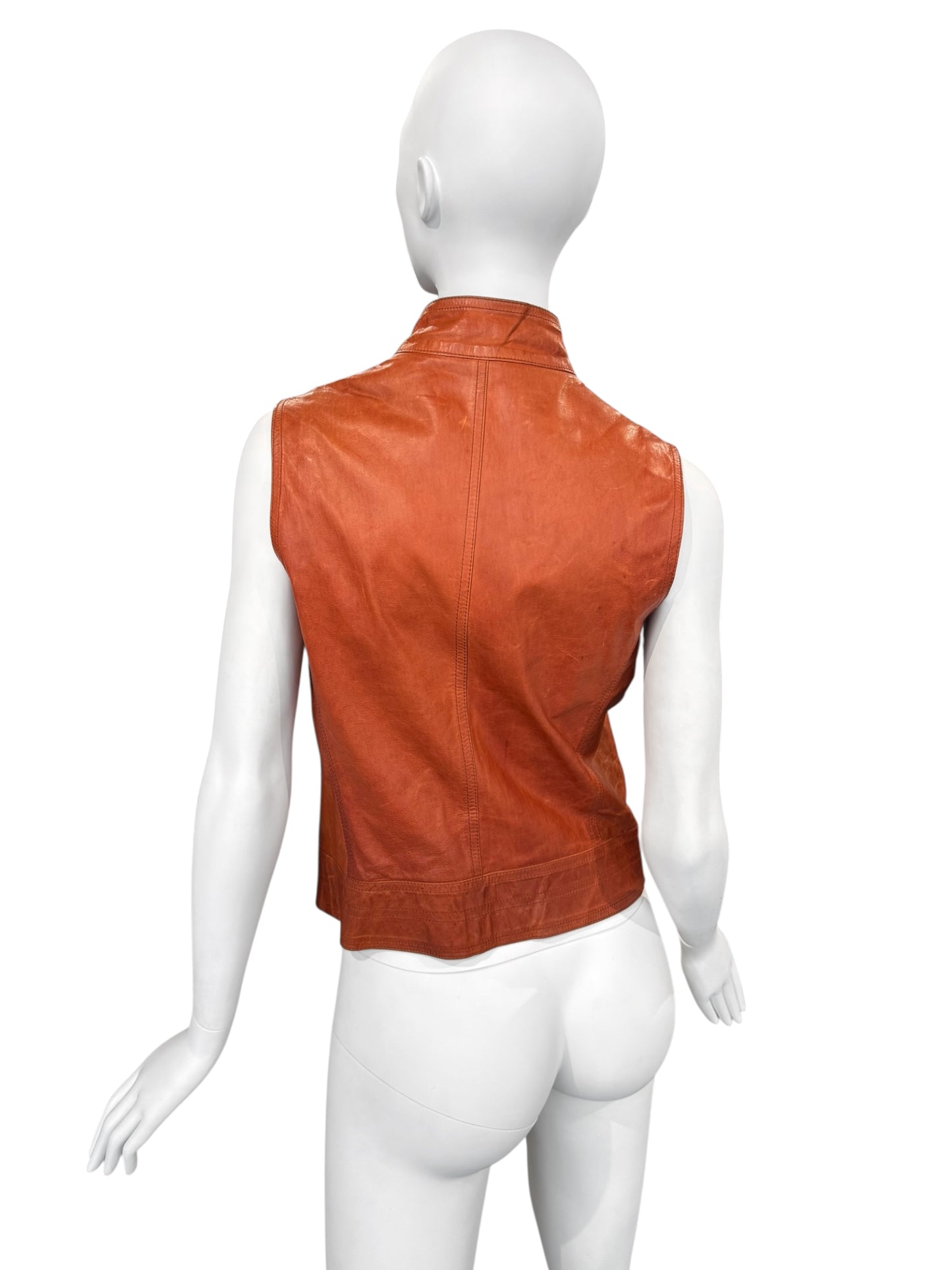 PLEIN SUD 2000s BURNT ORANGE STUDDED ASYMMETRICAL VEST