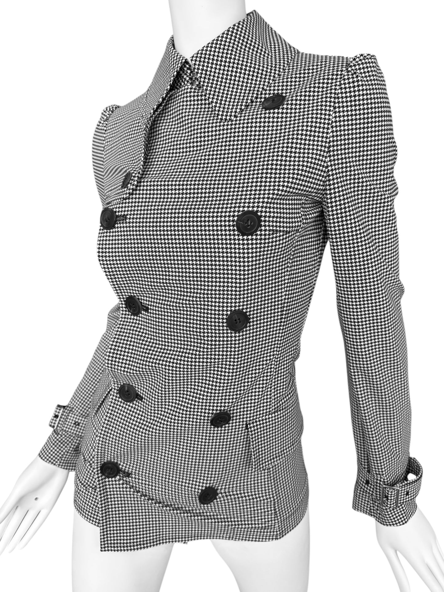 JUNYA WATANABE SS2010 BLACK & WHITE HOUNDSTOOTH DOUBLE BREASTED TRENCH JACKET