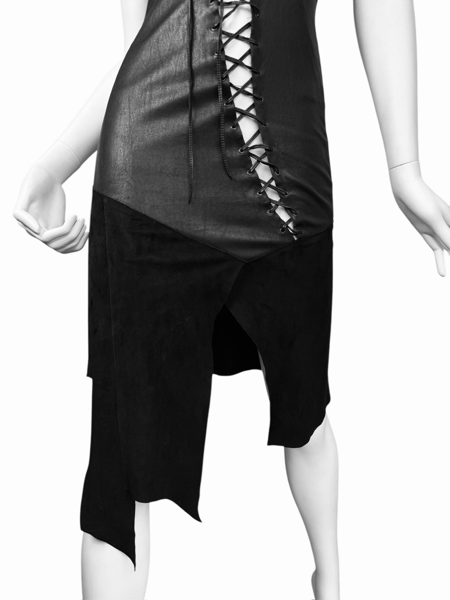 JITROIS 2000s BLACK LEATHER LACE-UP DRESS