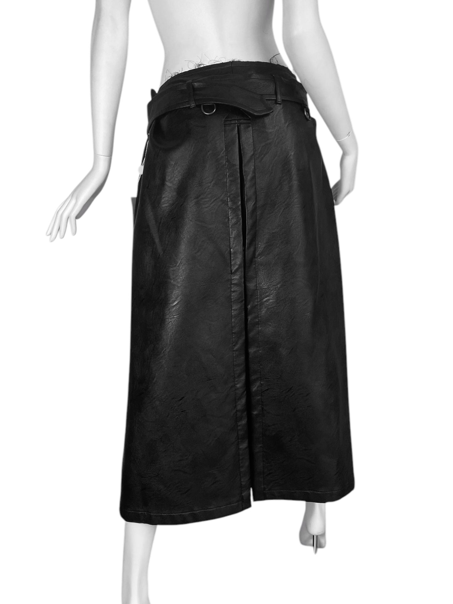 MAISON MARGIELA FW2019 BY GALLIANO BLACK FAUX-LEATHER DESTRUCTURED TRENCH SKIRT