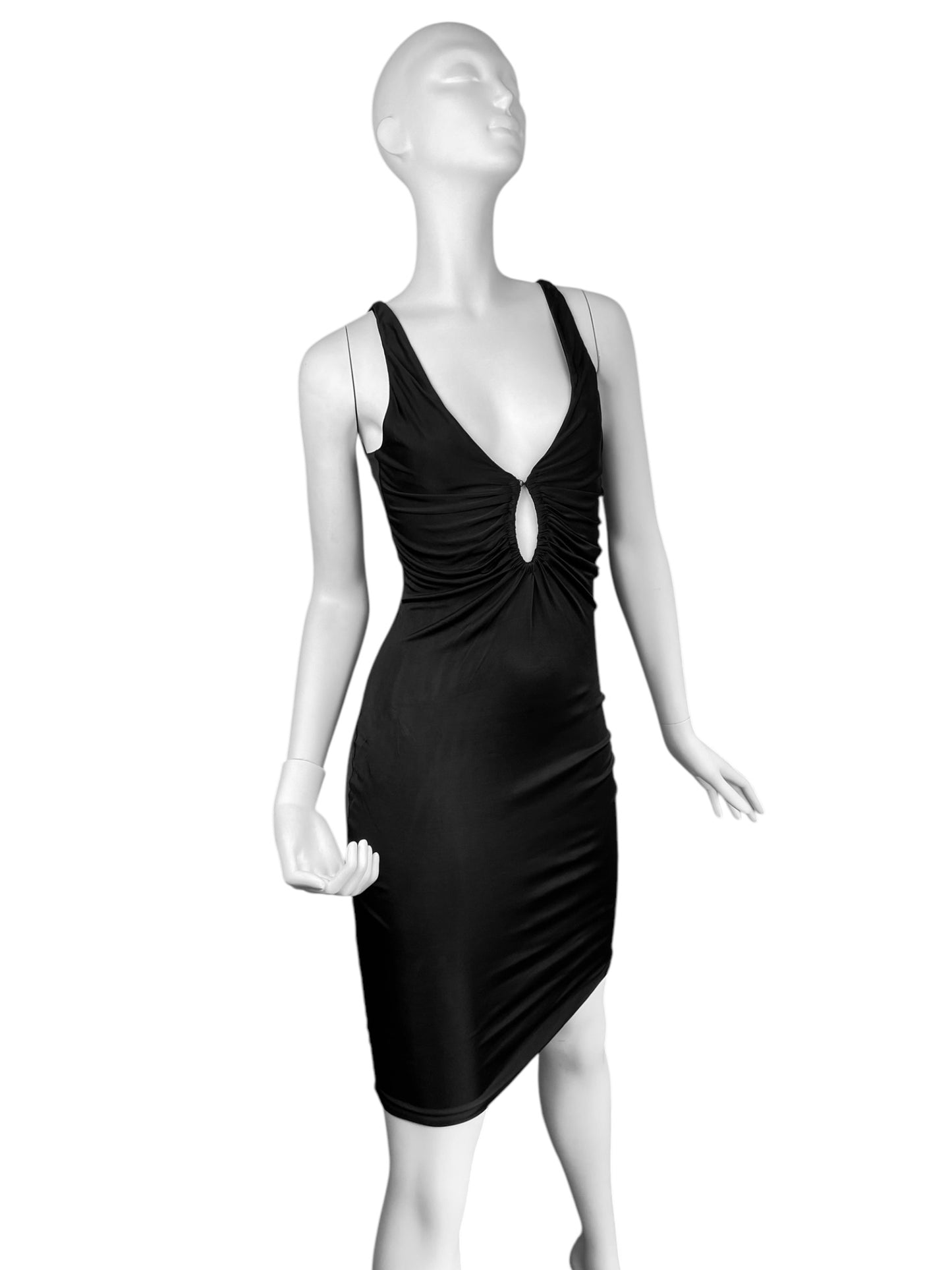 ALEXANDER MCQUEEN SS1996 «THE HUNGER» BLACK RUCHED CUT-OUT BODYCON DRESS