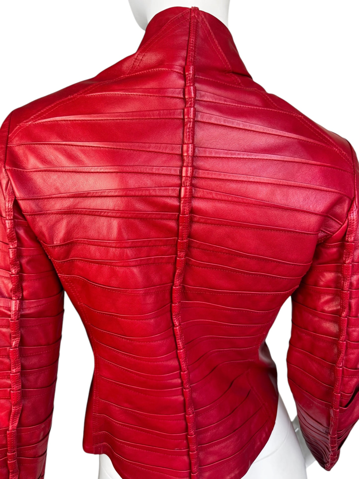 FAYÇAL AMOR SS2004 RED LAMB LEATHER DARTED JACKET
