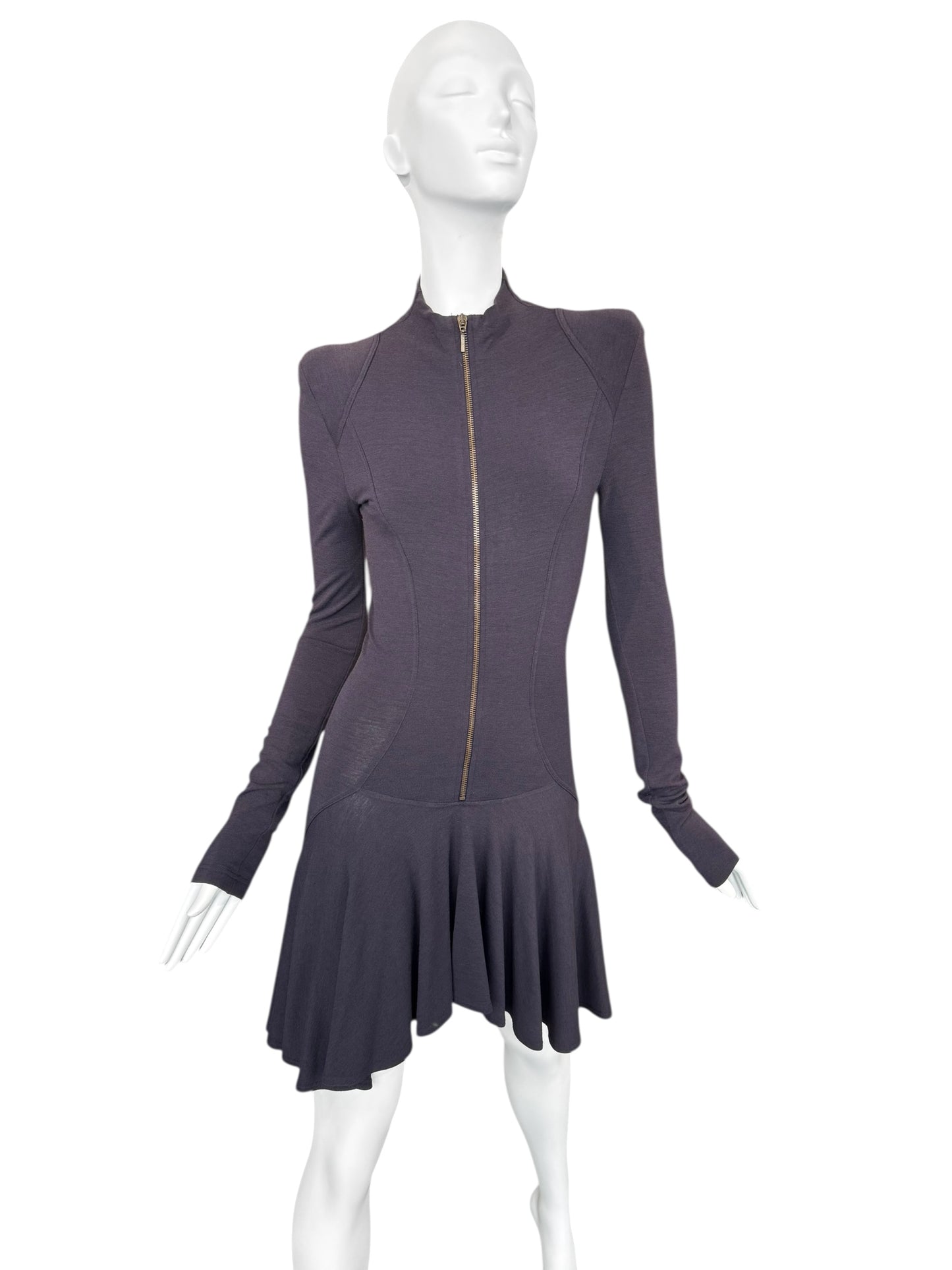 PLEIN SUD FW2004 PURPLE WOOL ZIP MINI DRESS