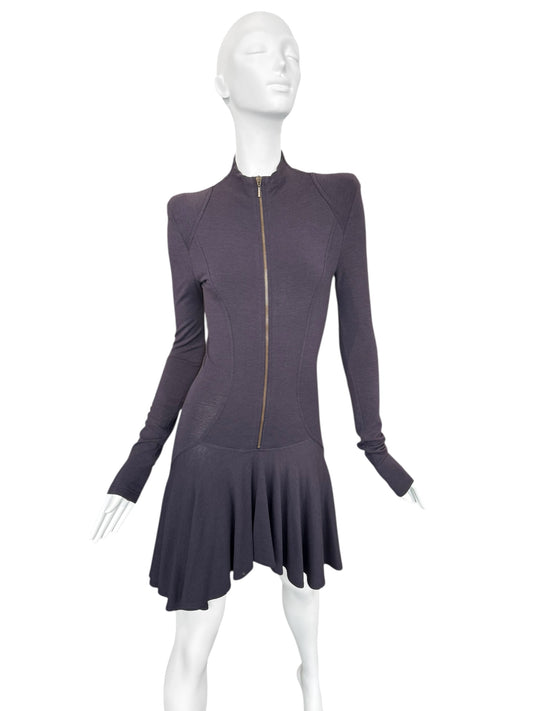 PLEIN SUD FW2004 PURPLE WOOL ZIP MINI DRESS