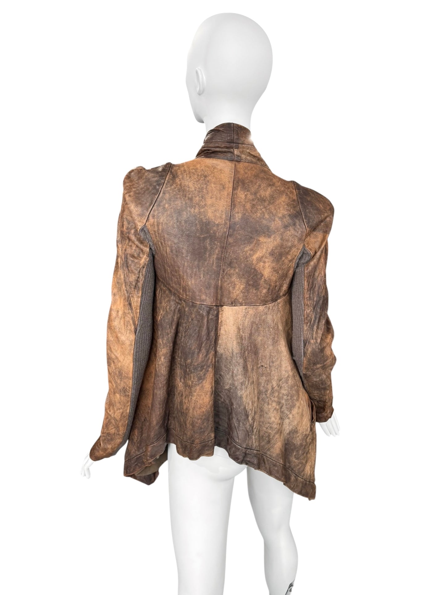 RICK OWENS FW2002 BROWN DISTRESS LEATHER JACKET