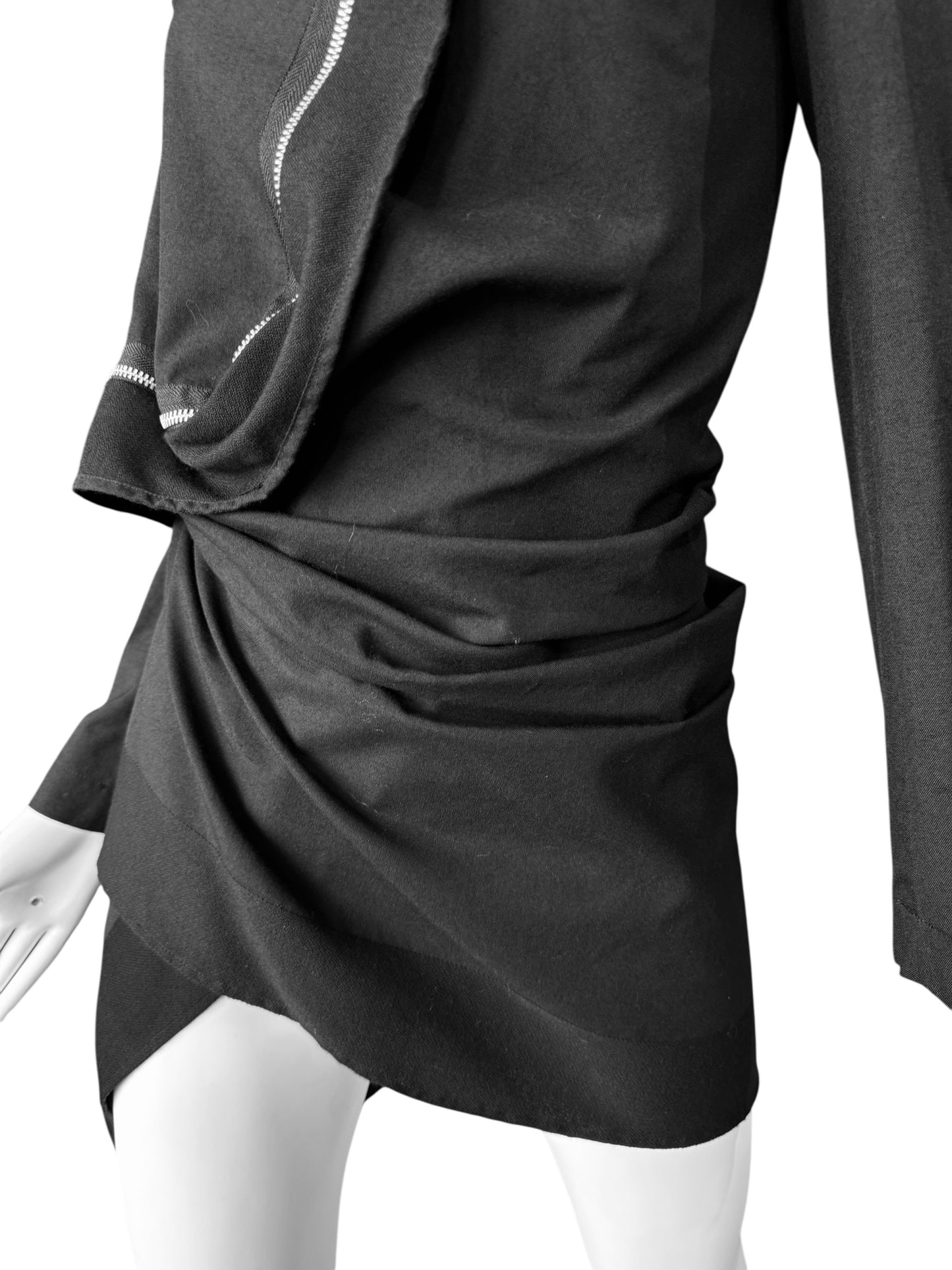 COMME DES GARÇONS FW2003 BLACK WOOL ASYMMETRICAL ZIP JACKET