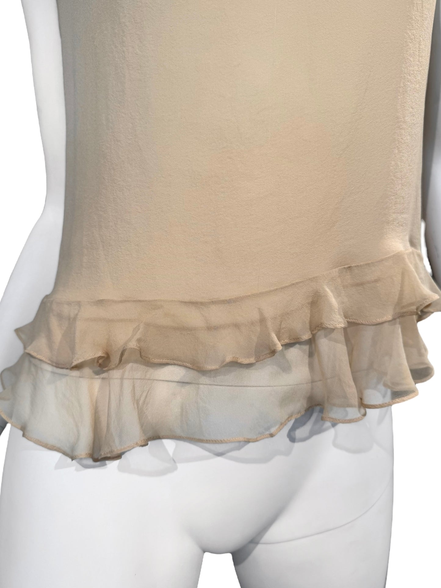 GUCCI SS1999 BY TOM FORD BEIGE SILK RUFFLES HEM TANK TOP