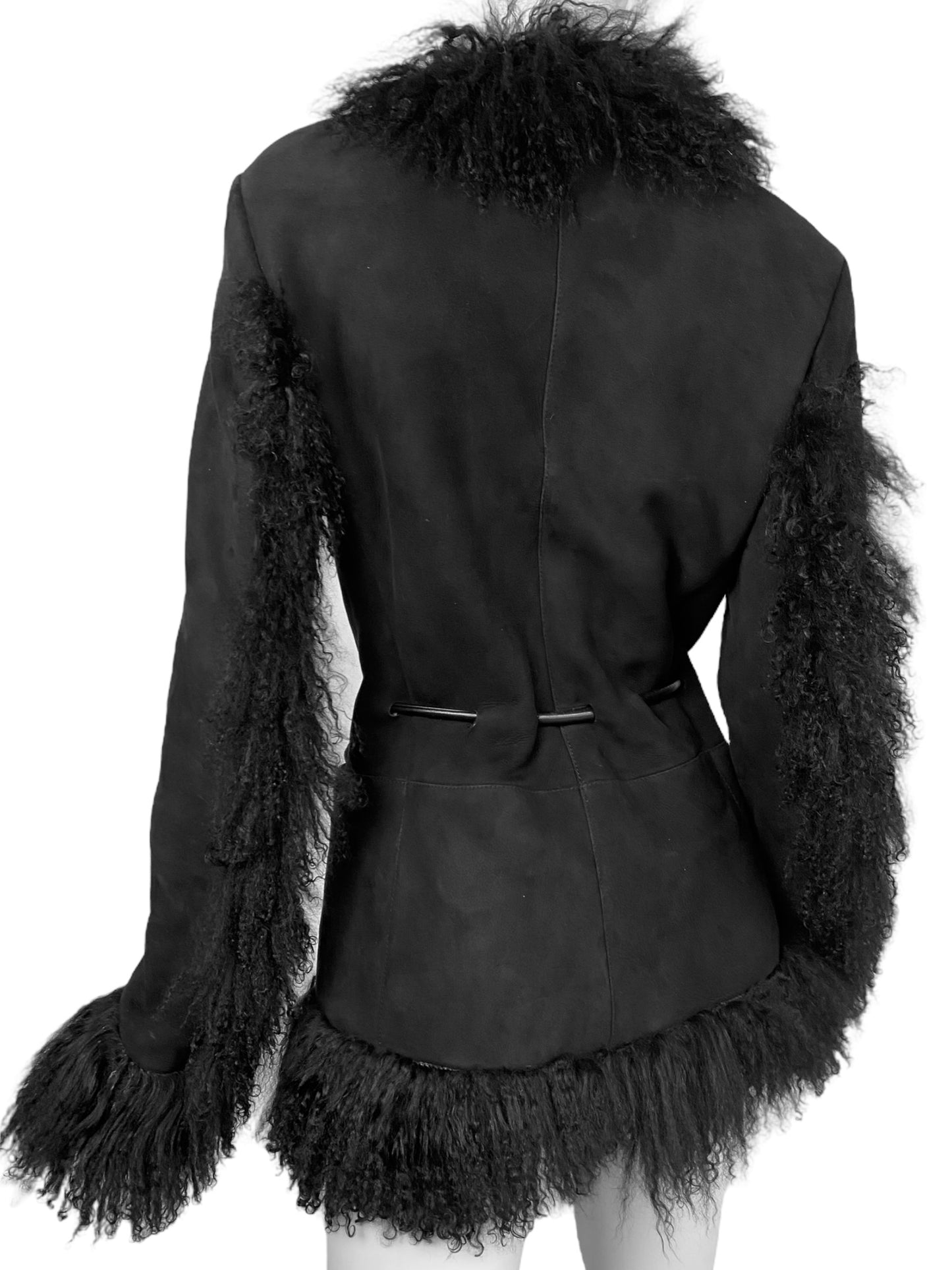 GUCCI FW1999 BY TOM FORD BLACK LEATHER & MONGOLIAN LAMB FUR TRIM JACKET