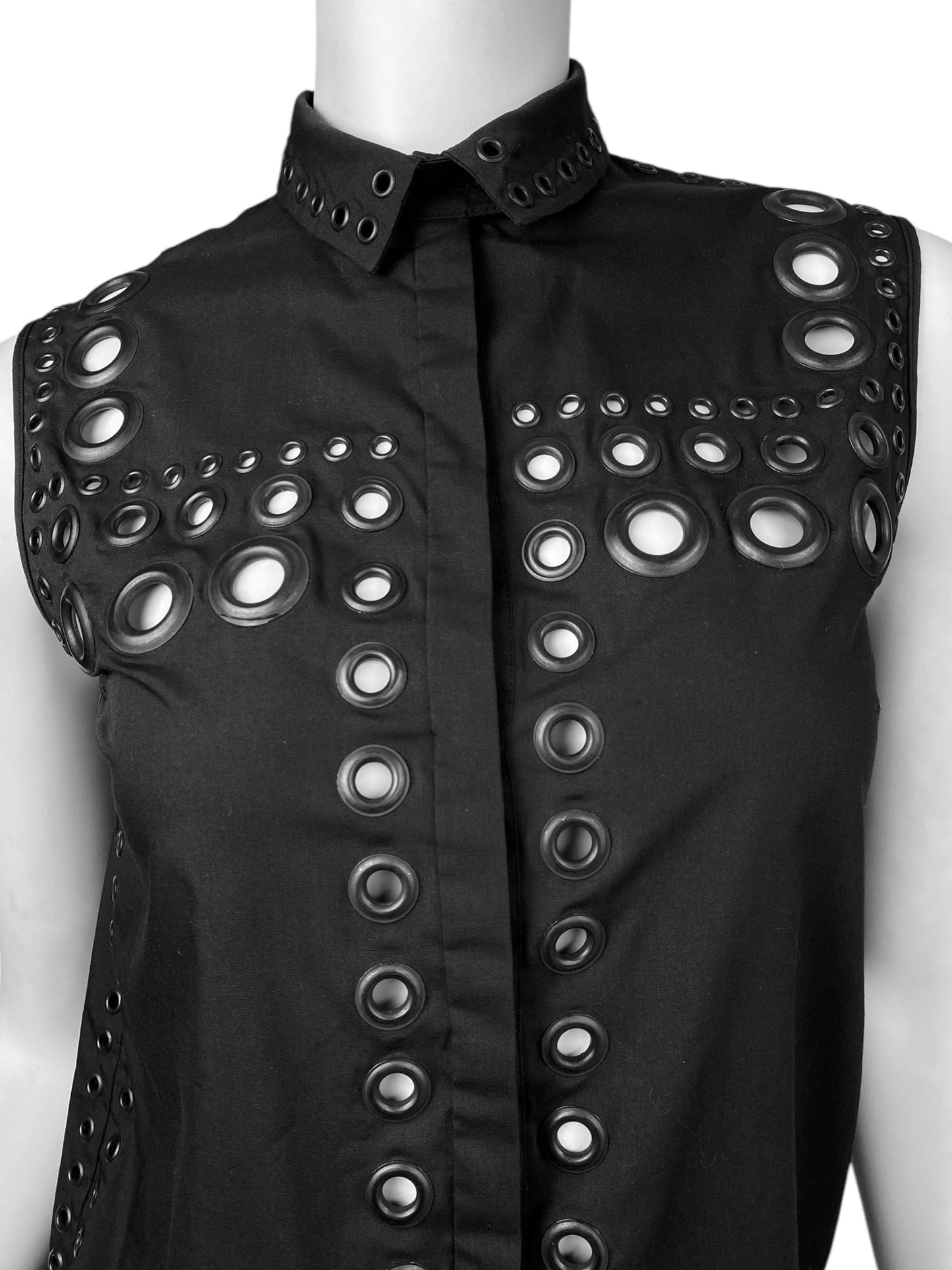 GIVENCHY 2011 BY RICARDO TISCI BLACK EYELET SLEEVELESS SHIRT