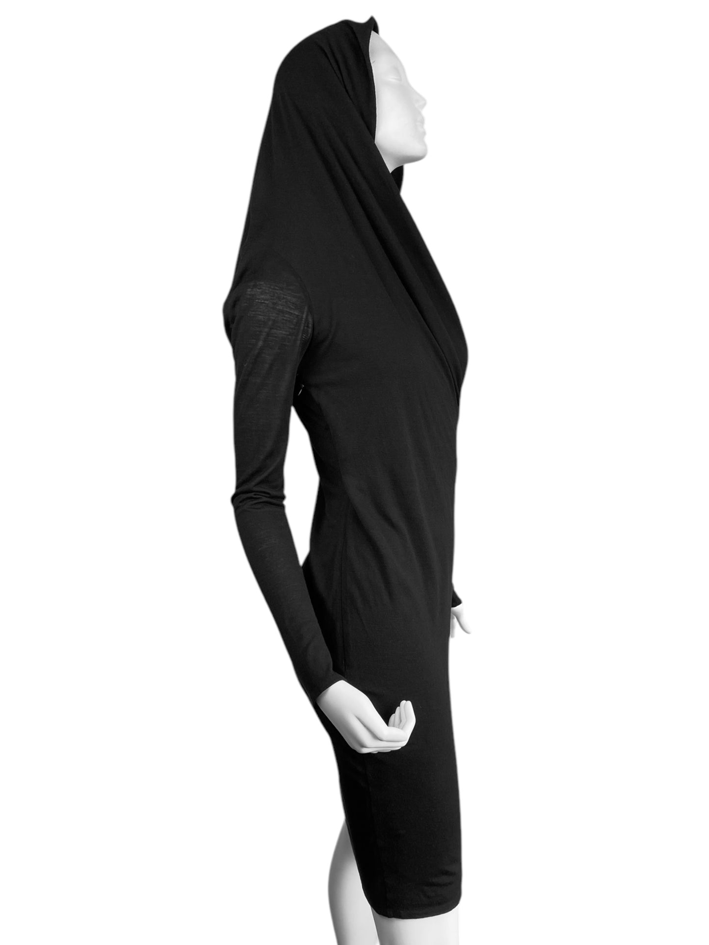 ALEXANDER MCQUEEN FW2008 «THE GIRL WHO LIVED IN A TREE» BLACK HOODED DRESS