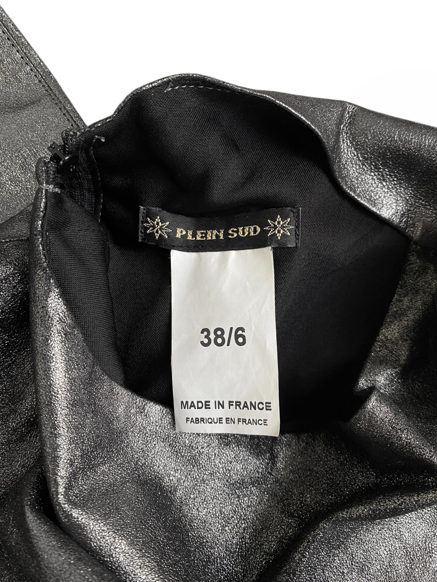 PLEIN SUD 1990s METALLIC GREY LEATHER ASYMMETRICAL TANK TOP