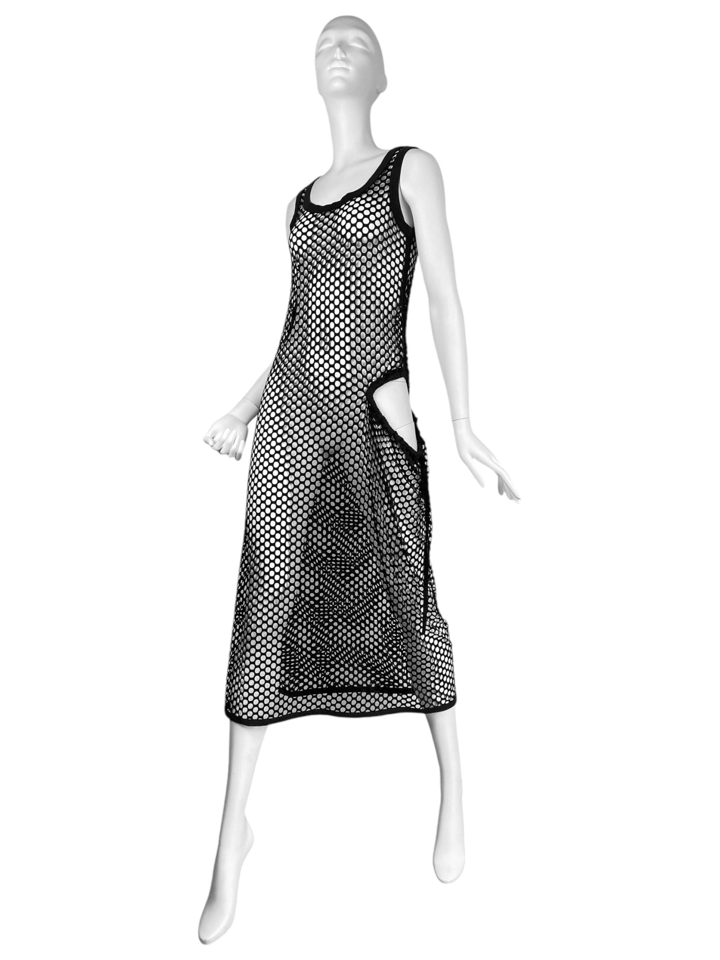 Y-3 YOHJI YAMAMOTO X ADIDAS 2010s BLACK LASER CUT OUT MAXI DRESS